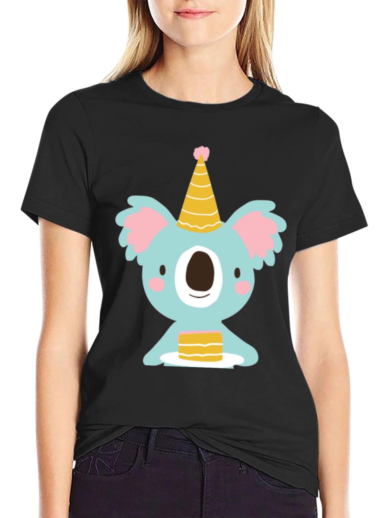 Black Koala Birthday Party T-Shirt - Cute Cartoon Tee view 2