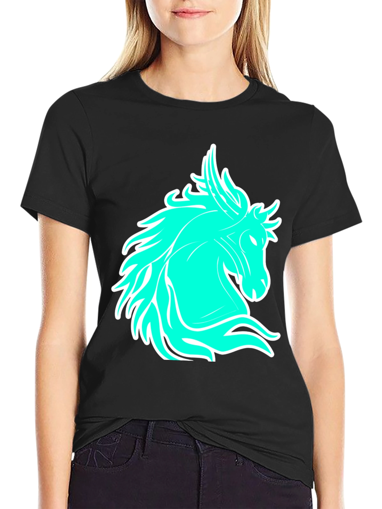 Black Cool Horse Graphic Tee - Black Casual T-Shirt view 2