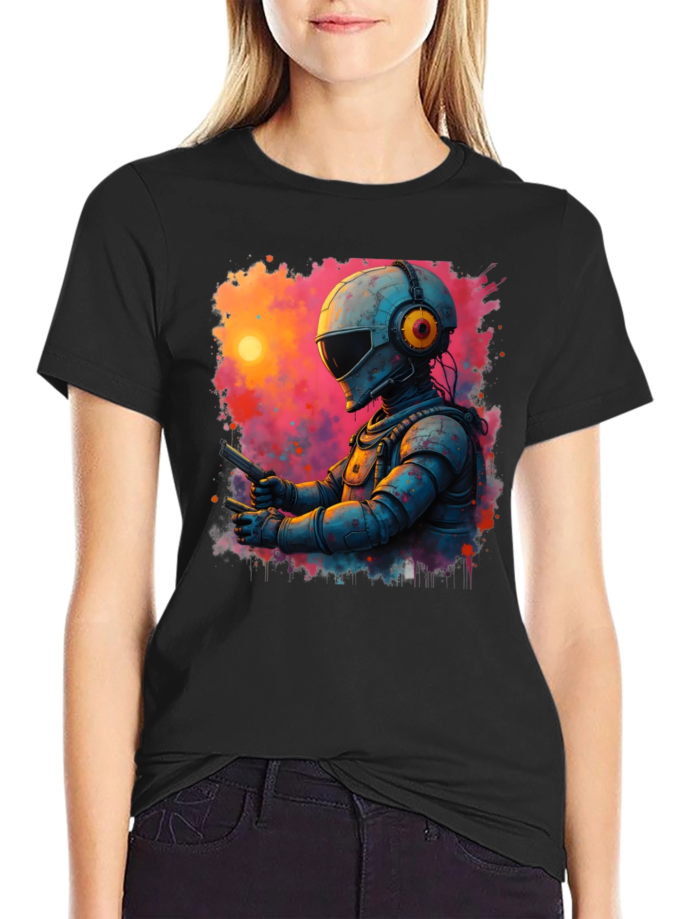 Black Retro Sci-Fi Astronaut T-Shirt view 2