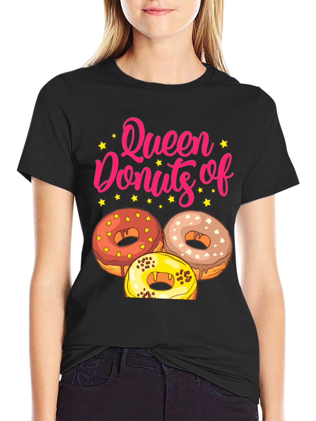 Black Queen of Donuts T-Shirt Funny Dessert Tee view 2