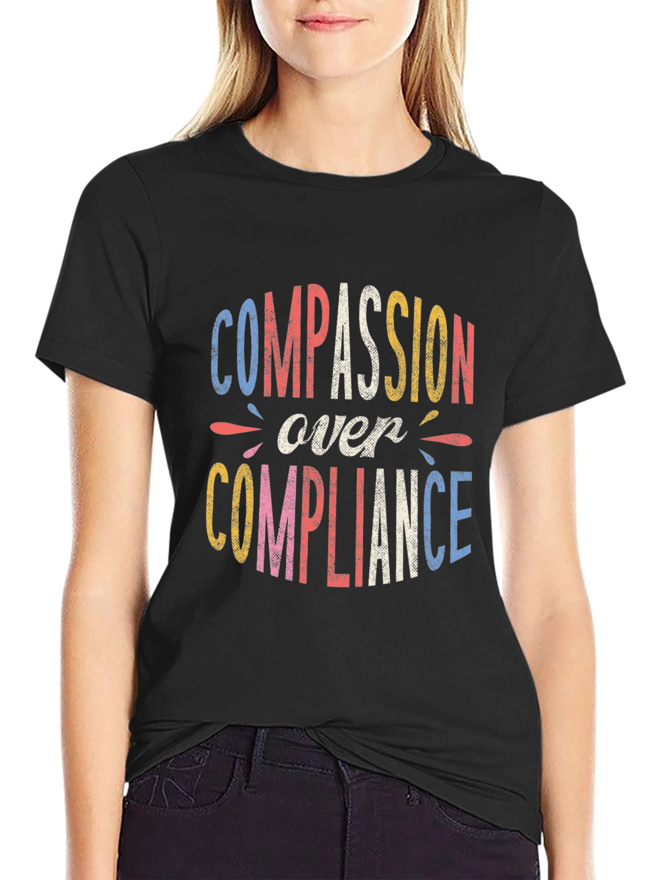 Black Compassion Over Compliance Graphic Tee - Black view 2