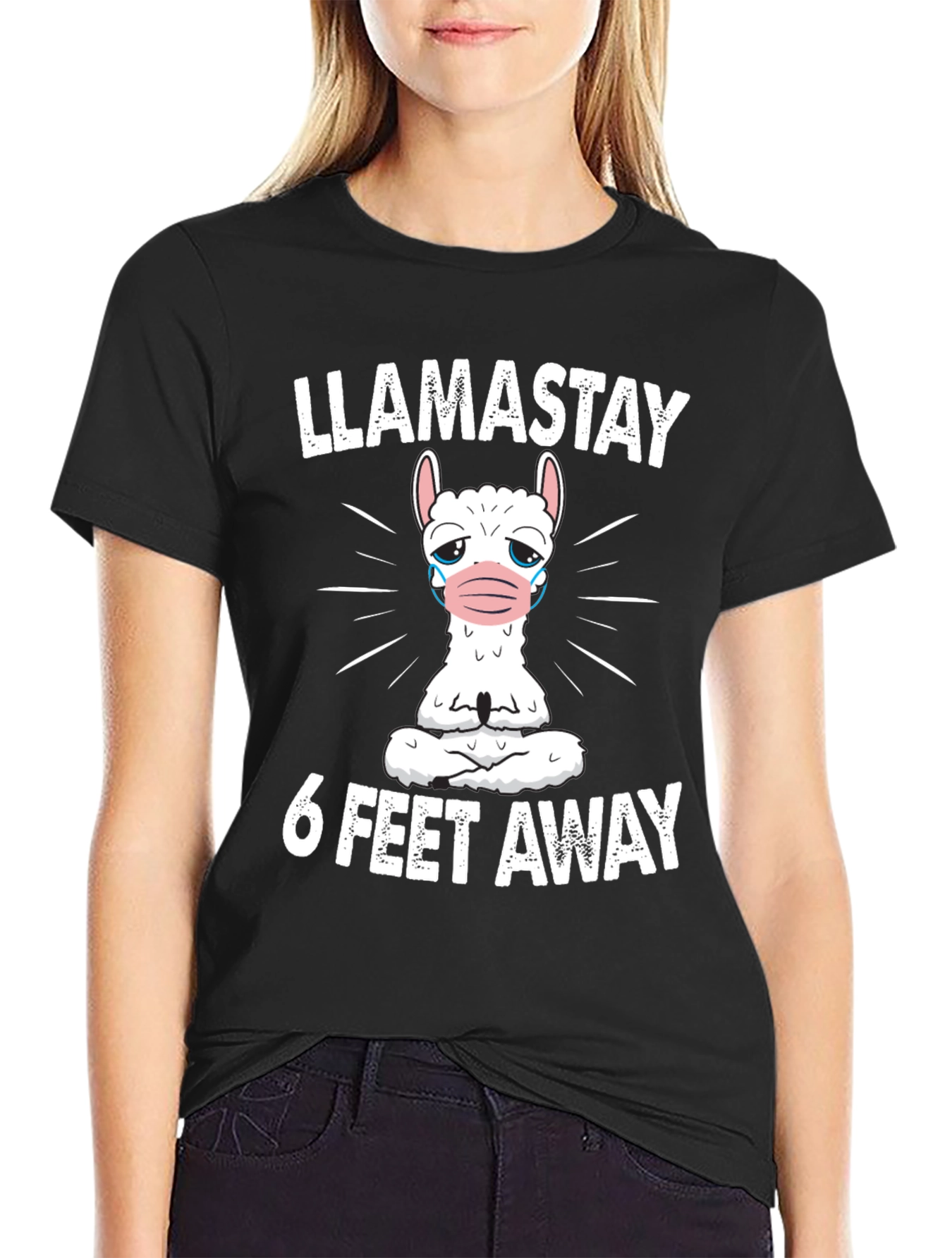 Black Llamastay 6 Feet Away Graphic T-Shirt view 2