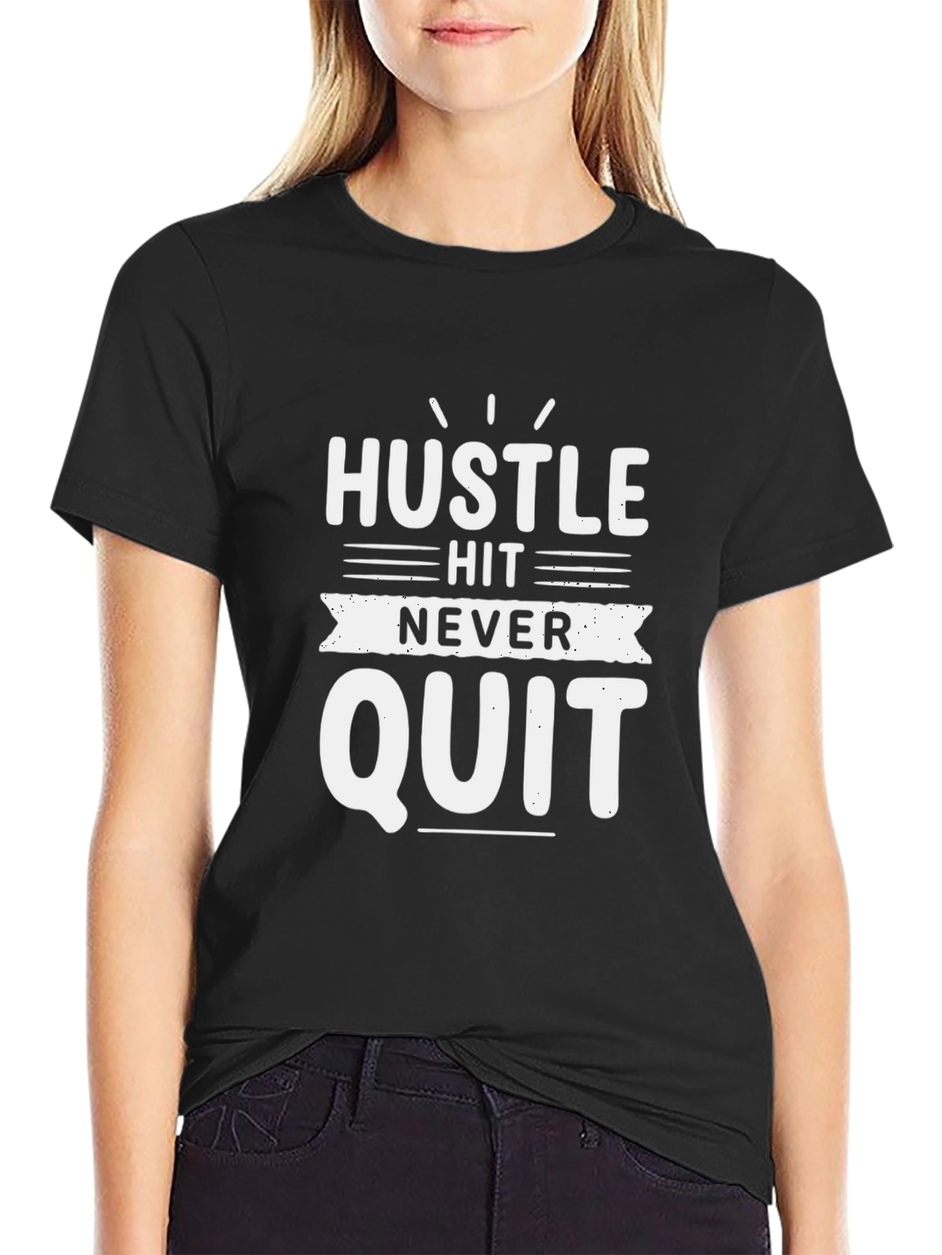 Black Hustle Never Quit Black Graphic Tee view 2