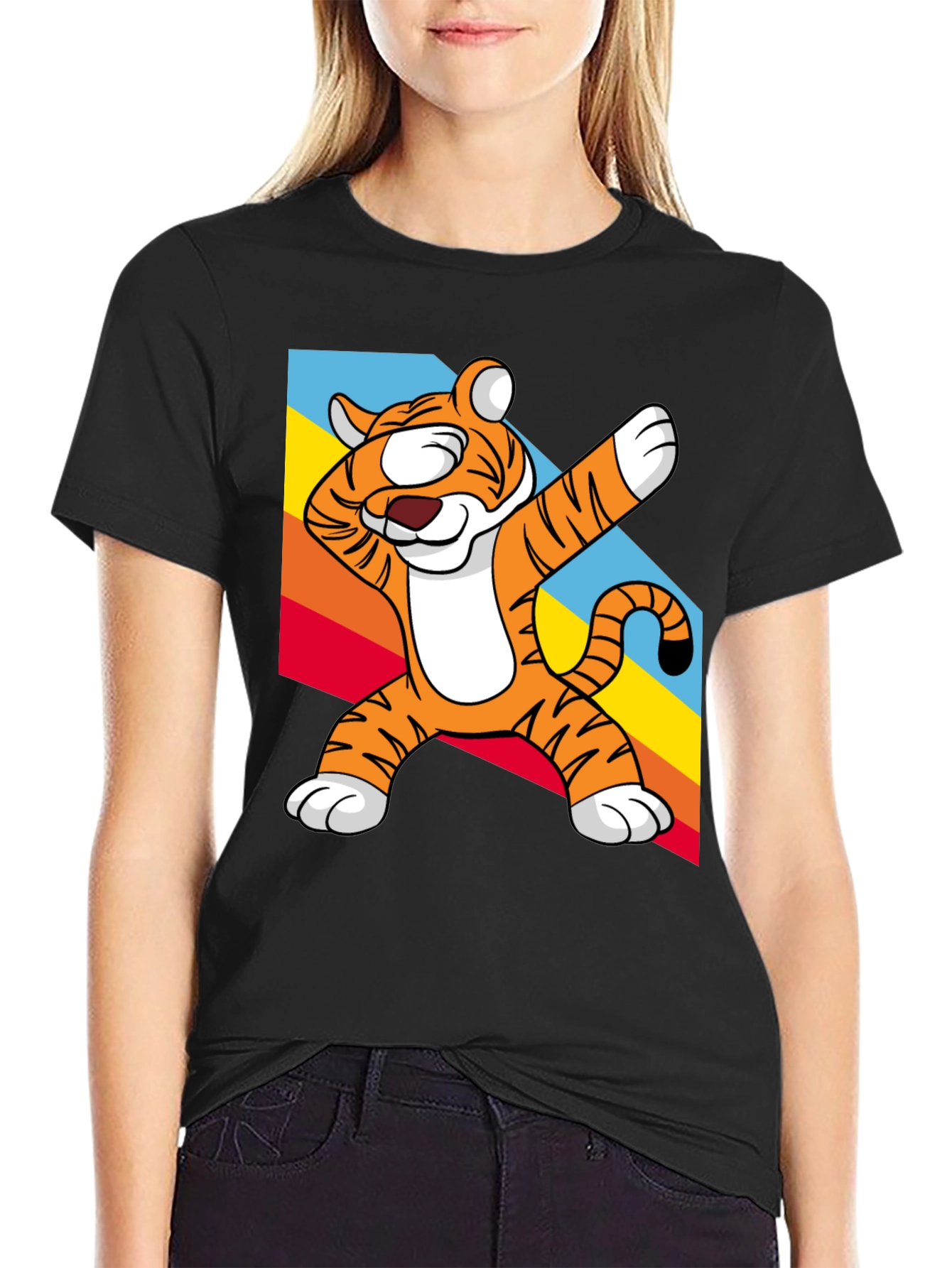 Black Dabbing Tiger Graphic Tee - Fun & Unique Design view 2