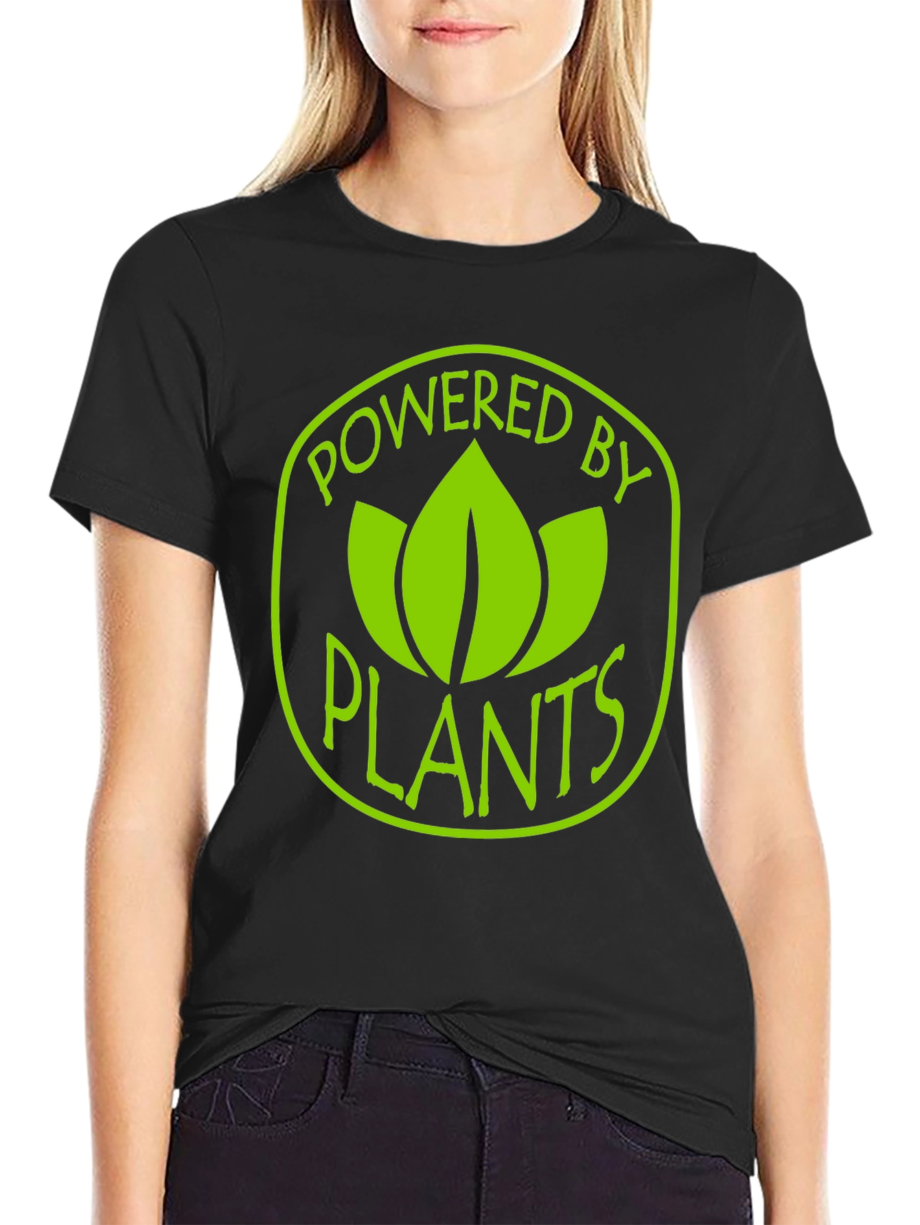 Black Powered By Plants T-Shirt - Vegan Lifestyle Tee view 2