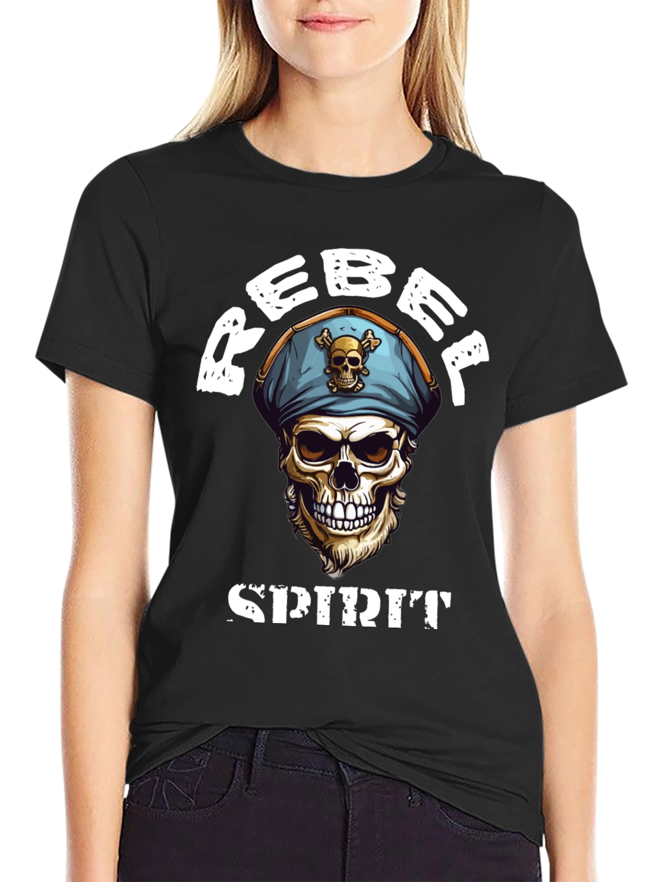 Black Rebel Spirit Skull Graphic Tee - Black view 2
