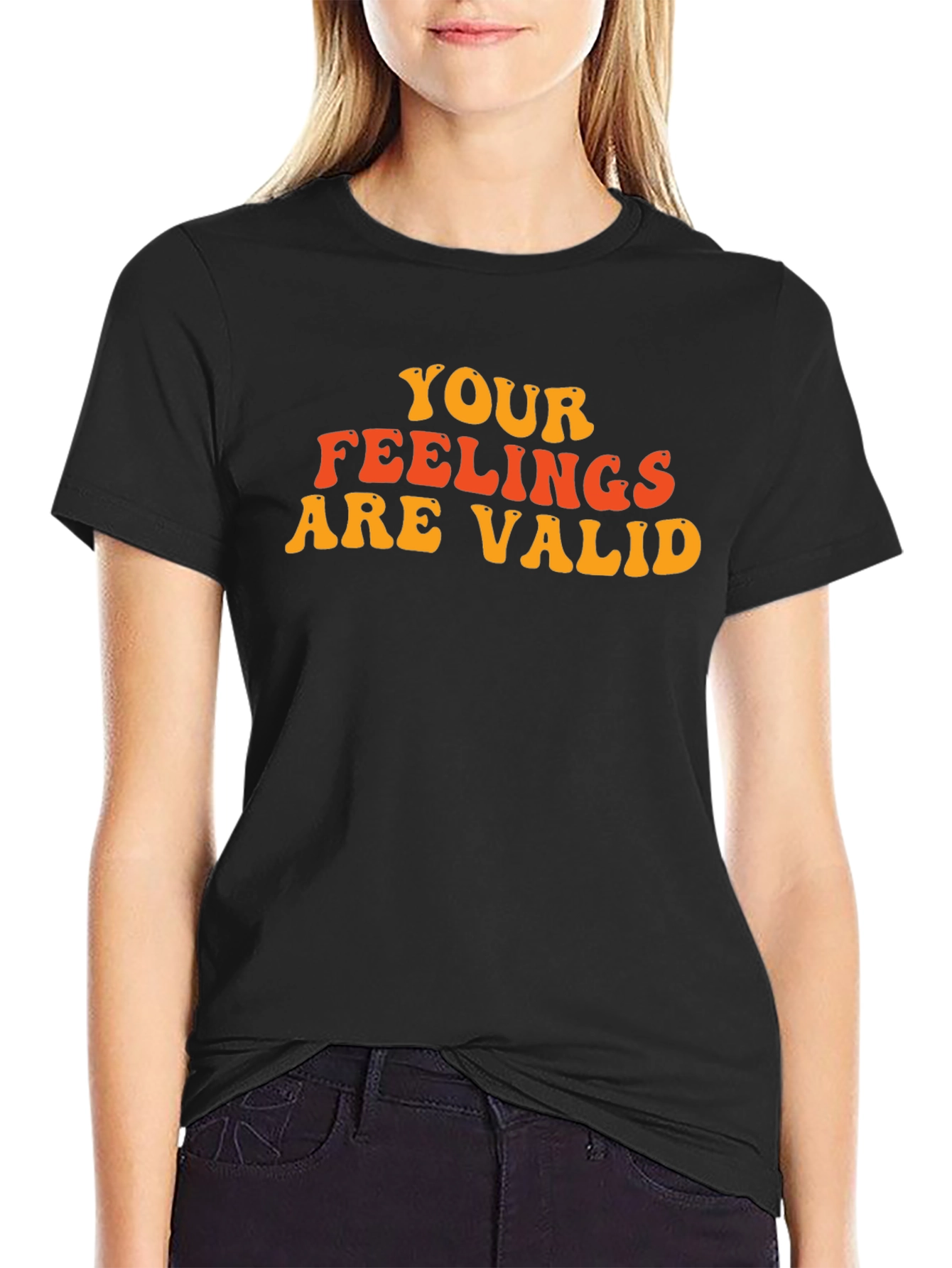 Black Your Feelings Are Valid Black T-Shirt view 2