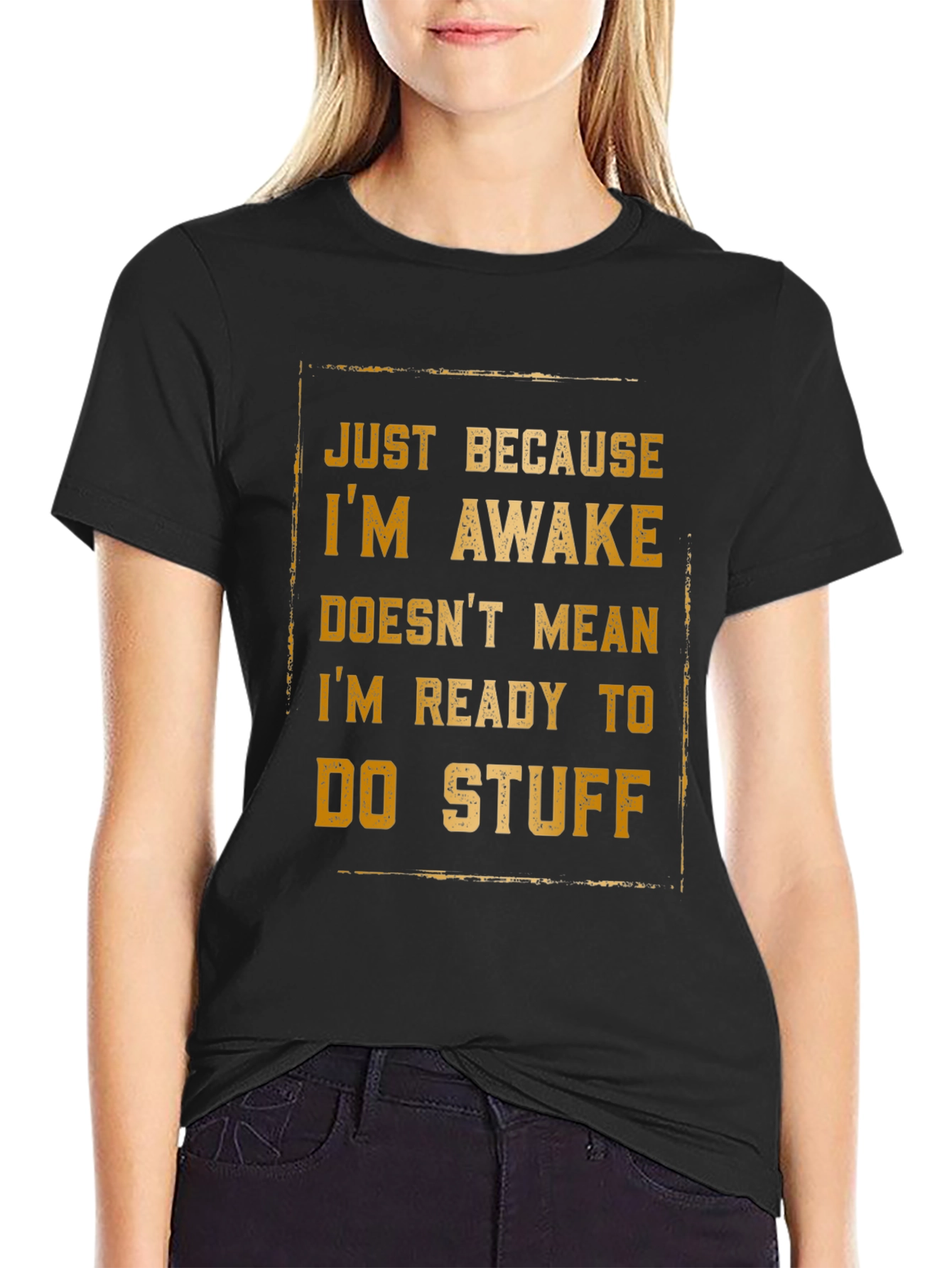 Black Funny "Awake" Graphic Print Men's Black T-Shirt view 2