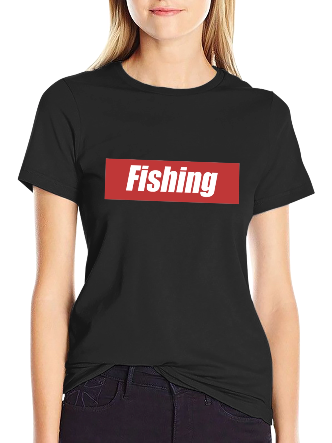 Black Fishing Graphic Tee - Red & White Logo view 2
