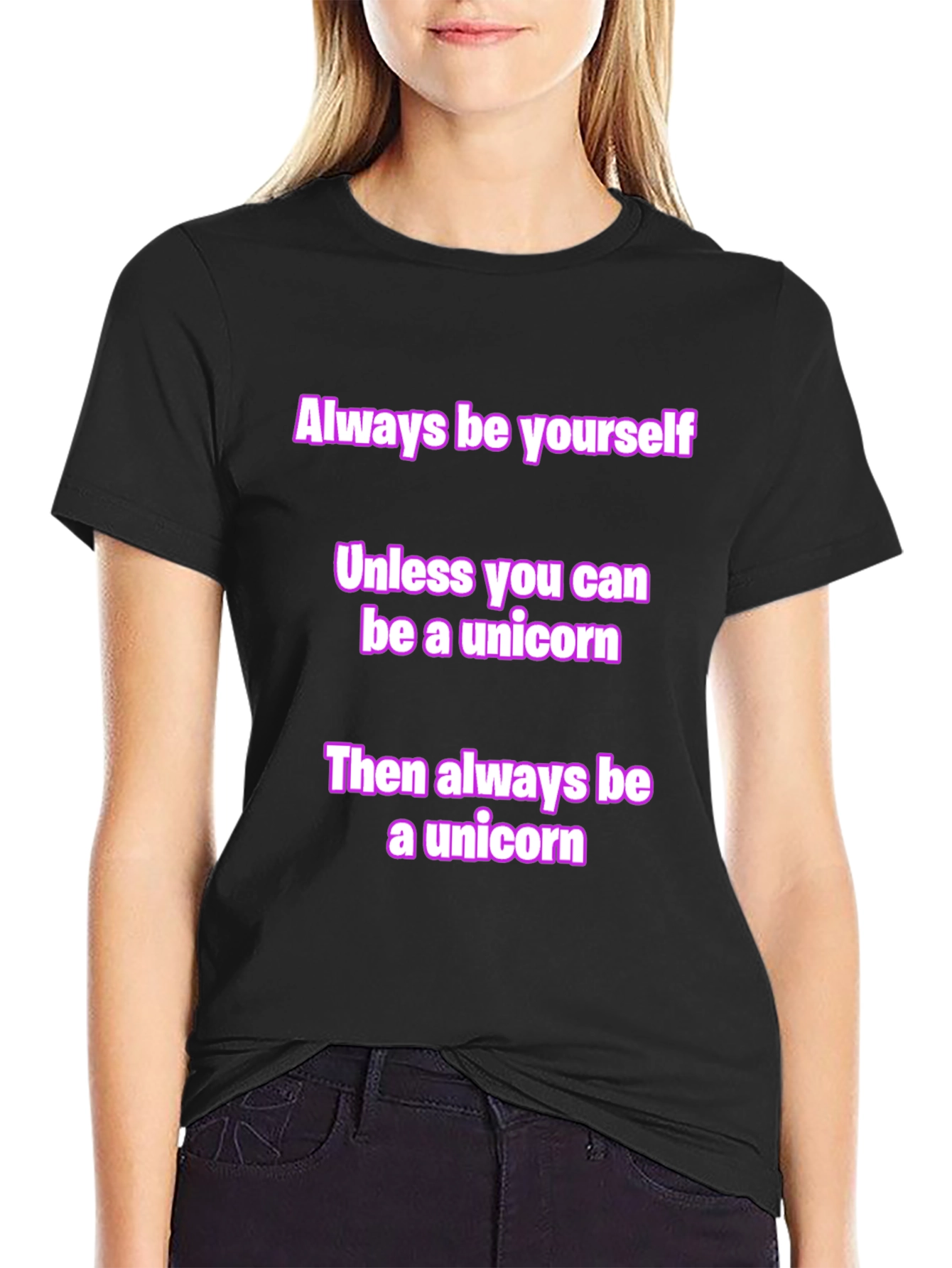 Black Unicorn Graphic Tee - Always Be Yourself T-Shirt view 2
