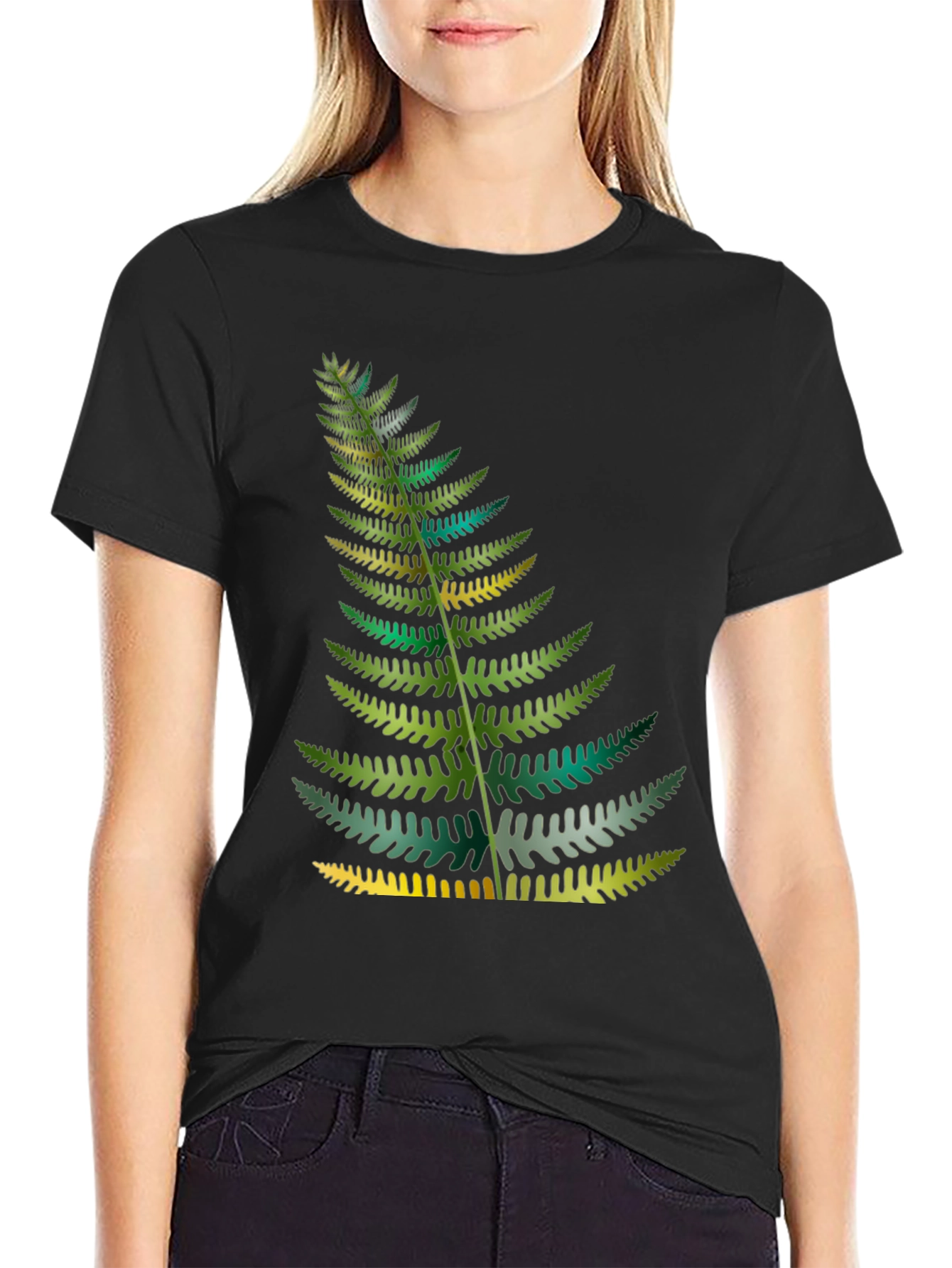 Black Fern Print Black T-Shirt view 2