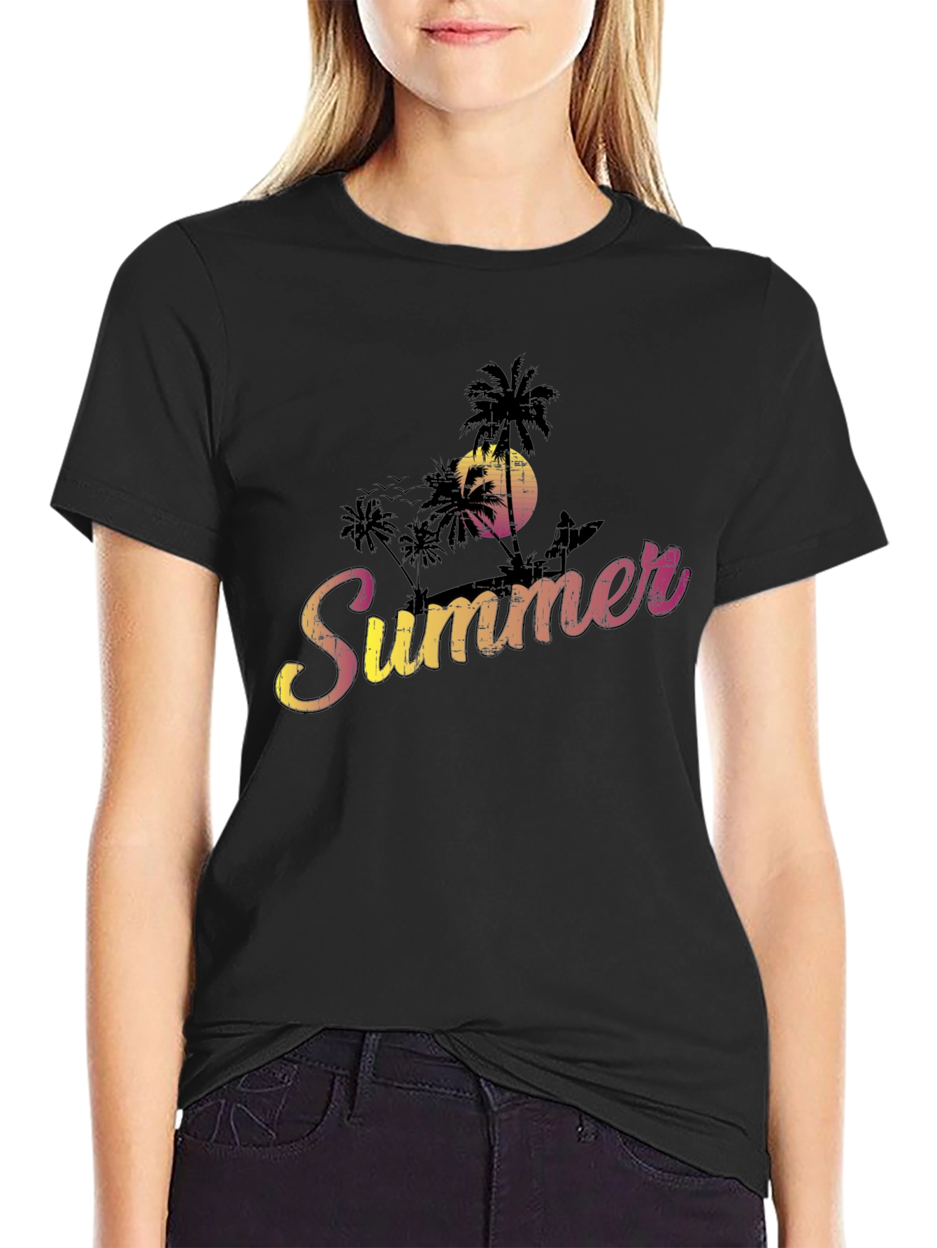 Black Summer Vibe Graphic Tee - Black Cotton Blend view 2