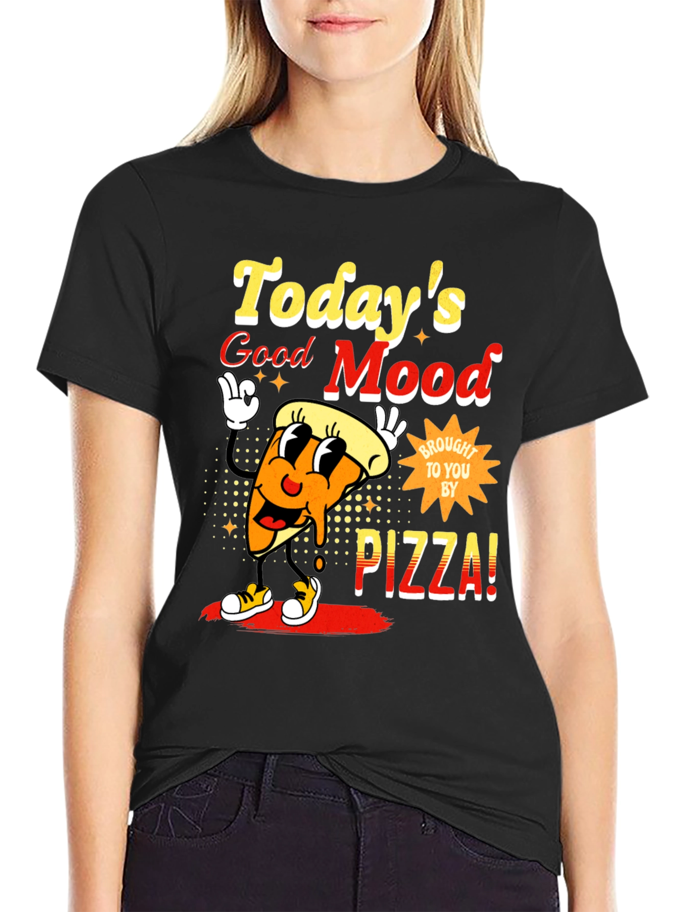 Black Today's Good Mood Pizza Graphic Tee view 2