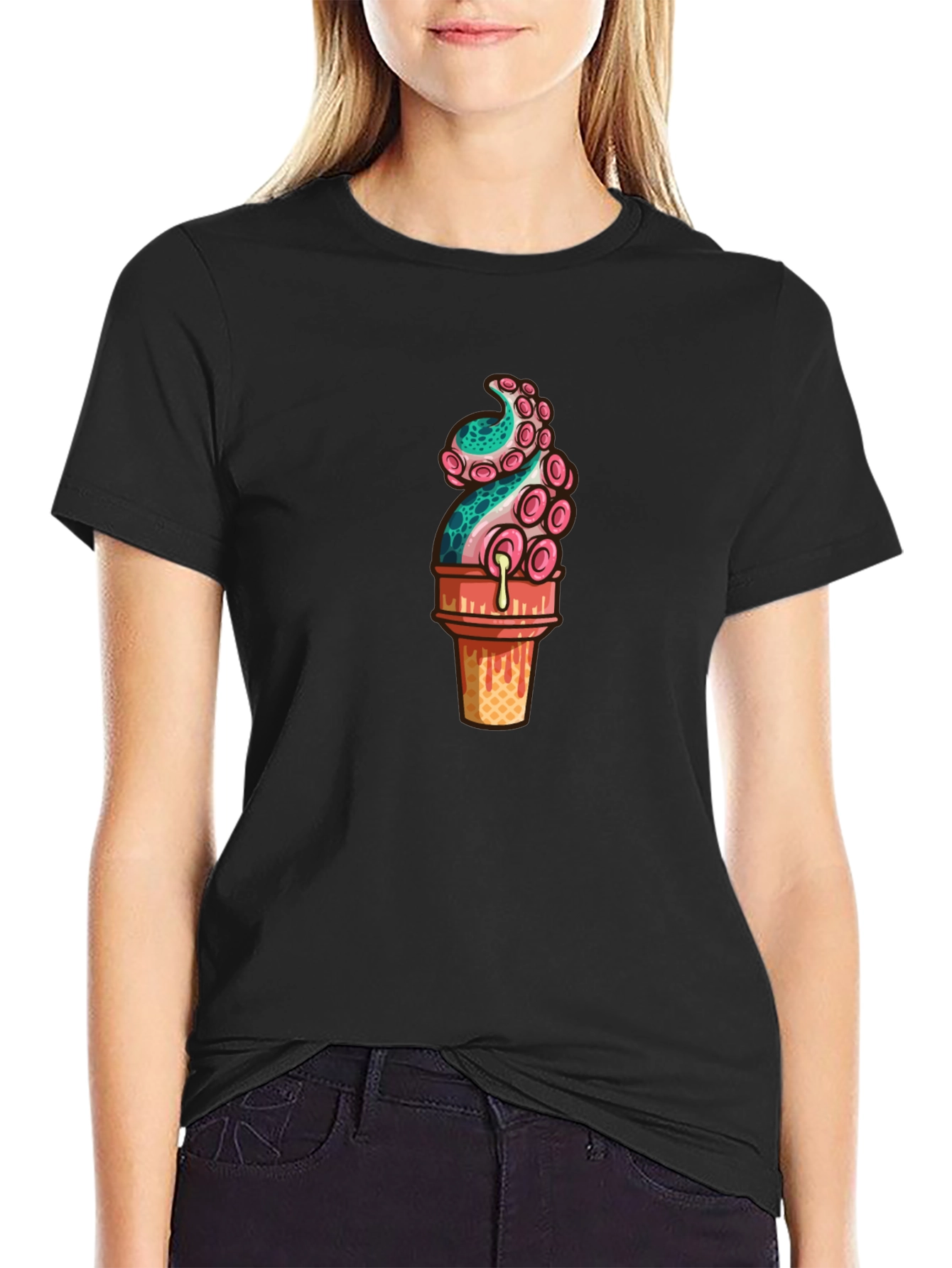 Black Octopus Ice Cream Graphic Tee view 2