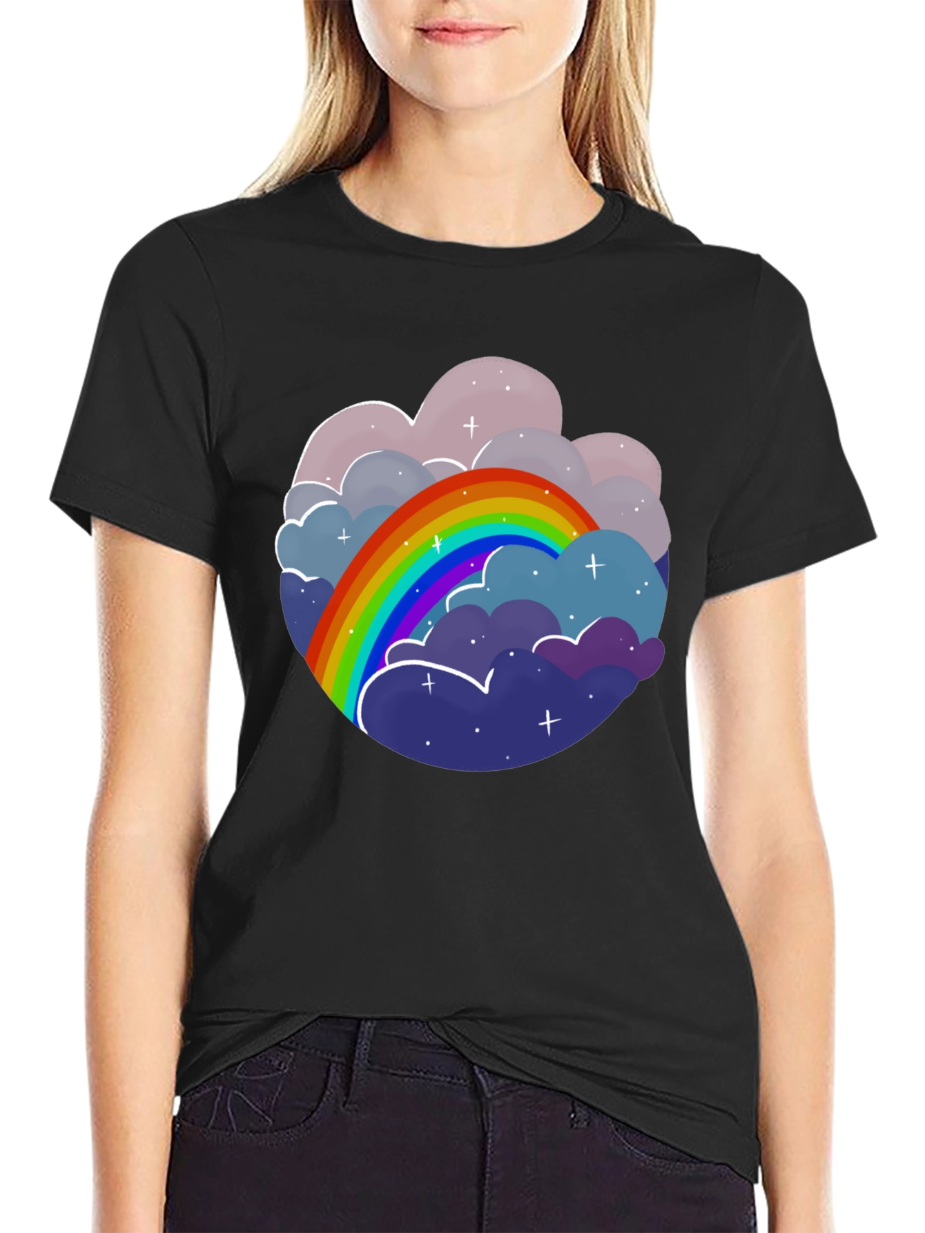 Black Rainbow Cloud Graphic Tee - Unisex Cotton T-Shirt view 2