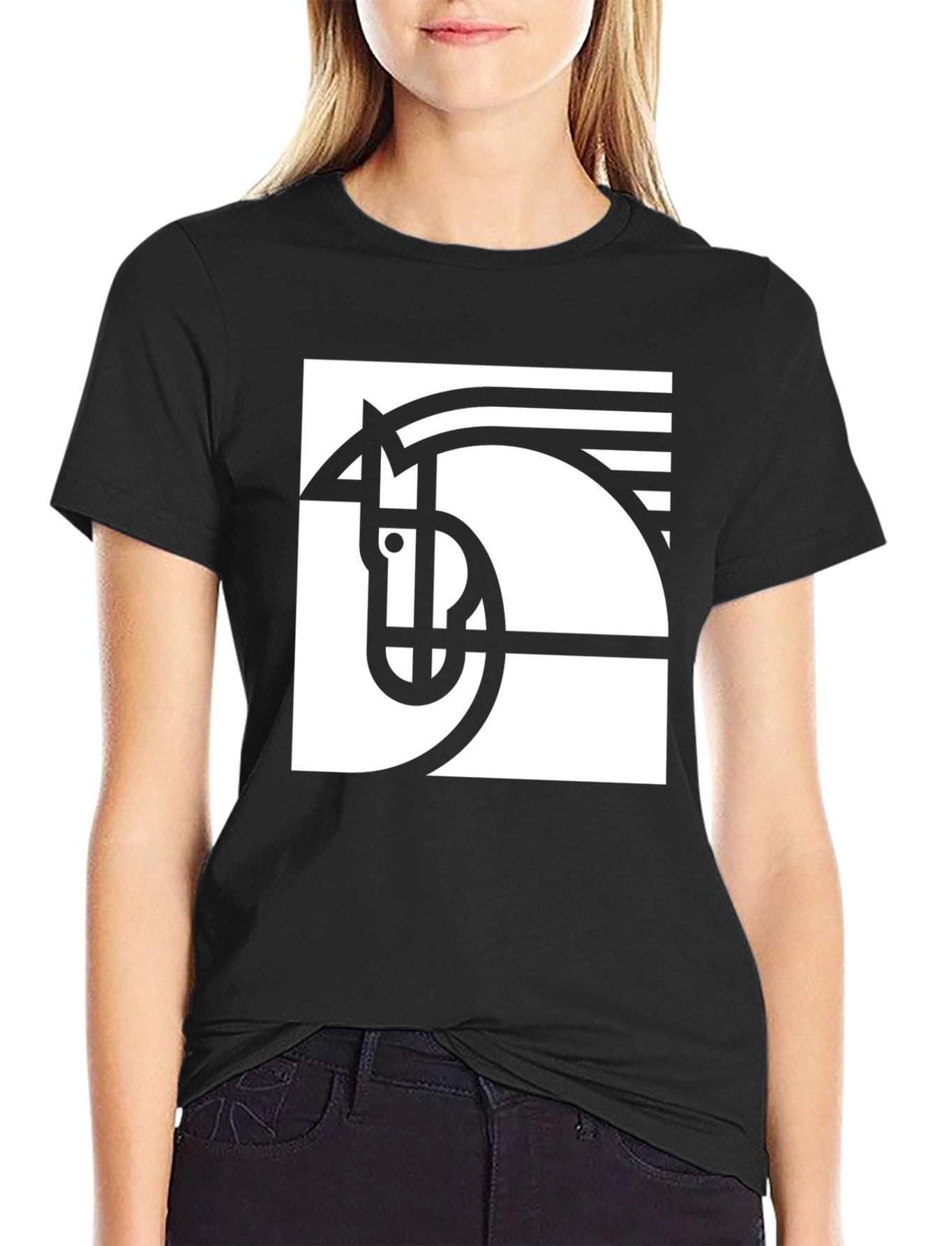 Black Abstract Horse Graphic Tee - Modern Art T-Shirt view 2
