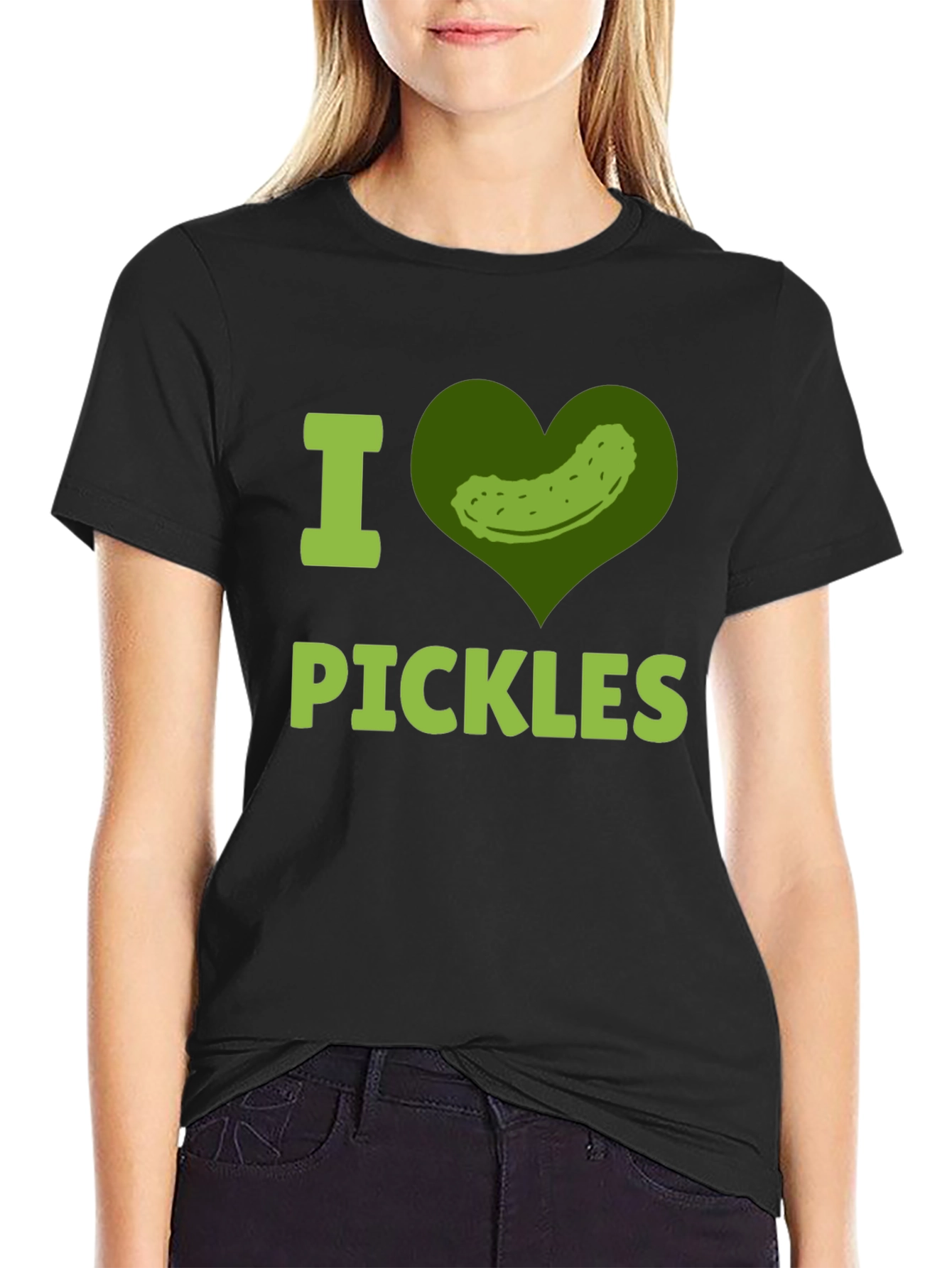 Black I Heart Pickles Funny T-Shirt  view 2