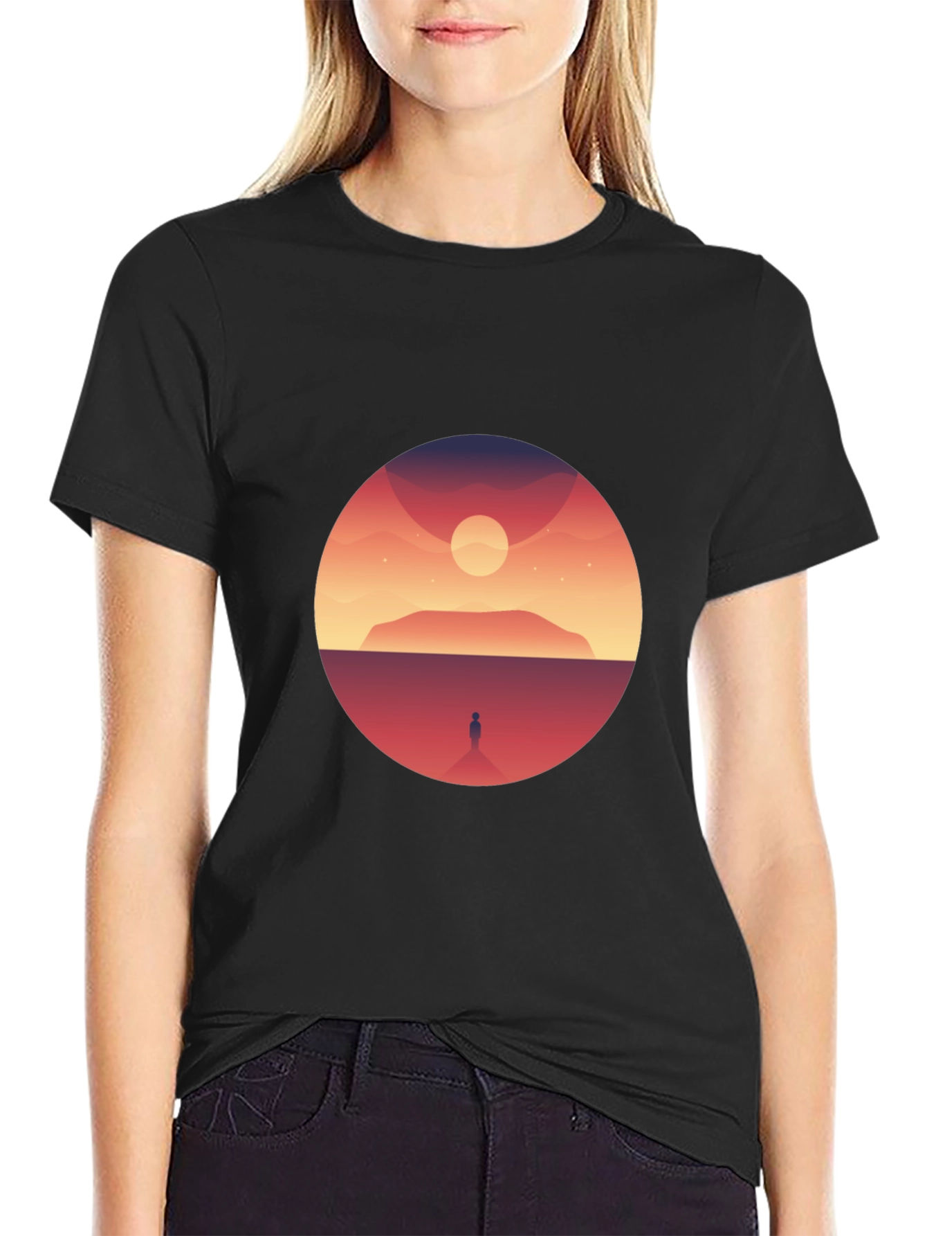 Black Sunset Silhouette Graphic Tee - Soft Cotton Blend view 2