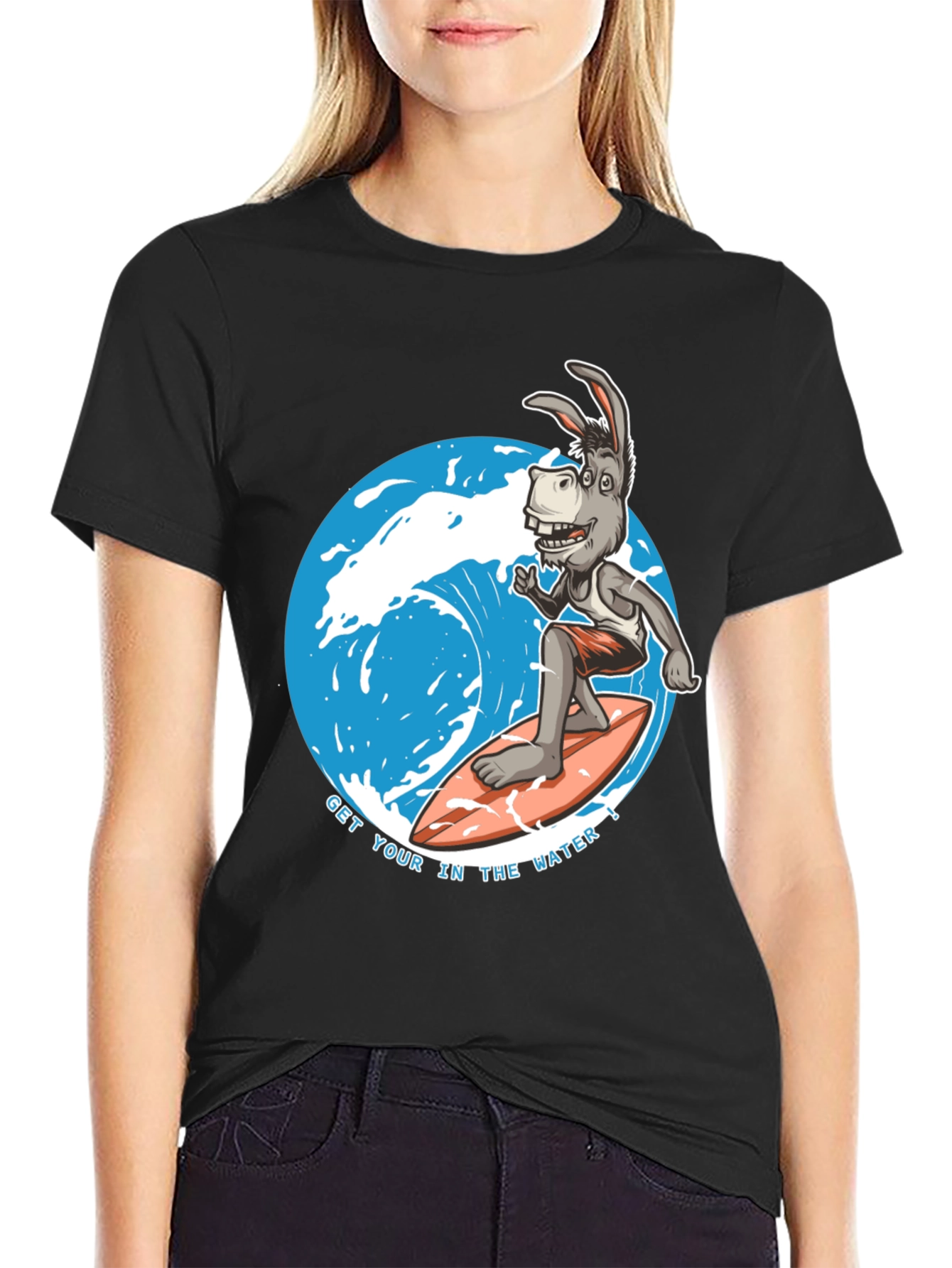 Black Surfing Donkey Graphic T-Shirt view 2
