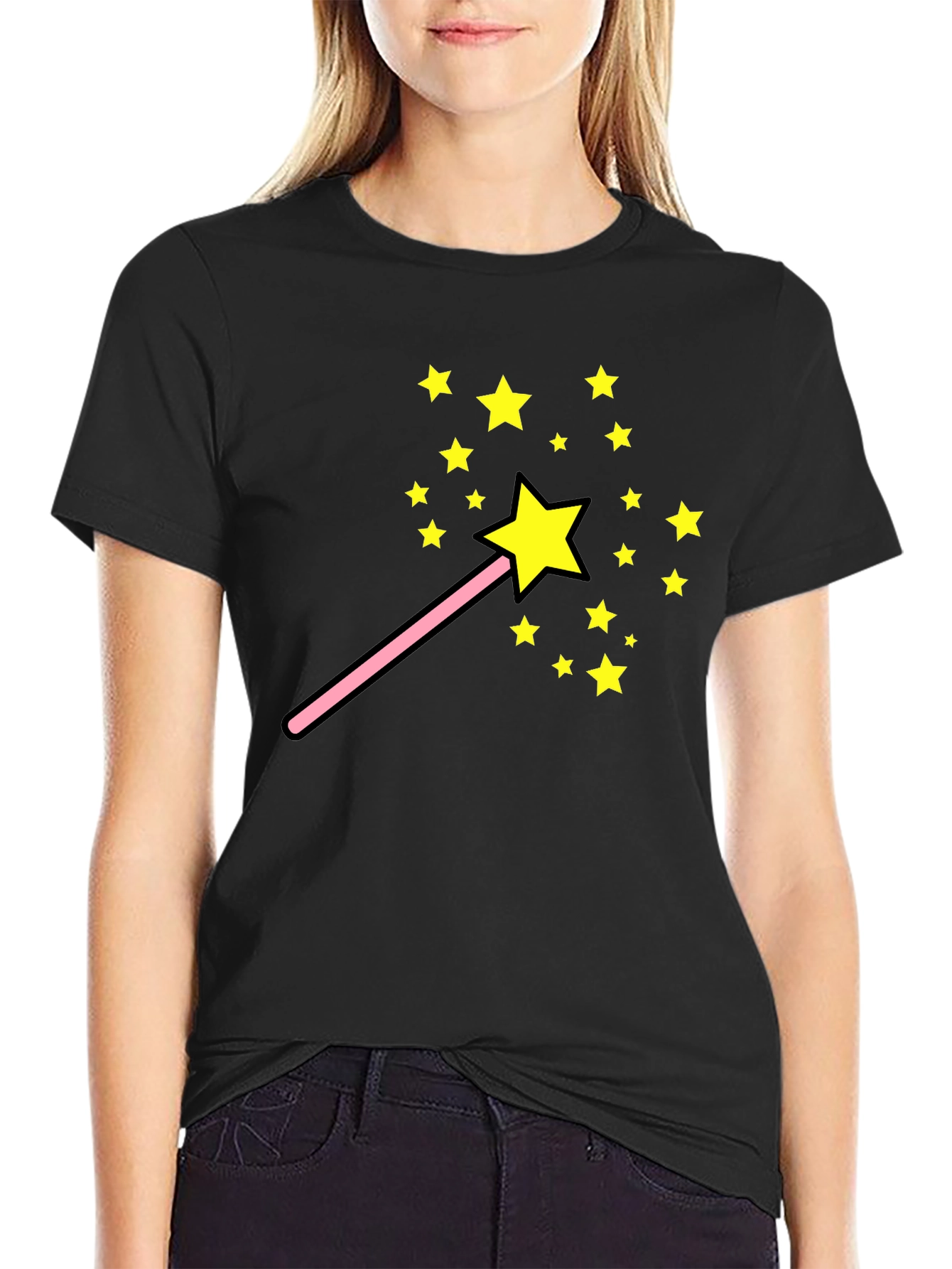 Black Magic Wand Star T-Shirt - Fun Whimsical Design view 2