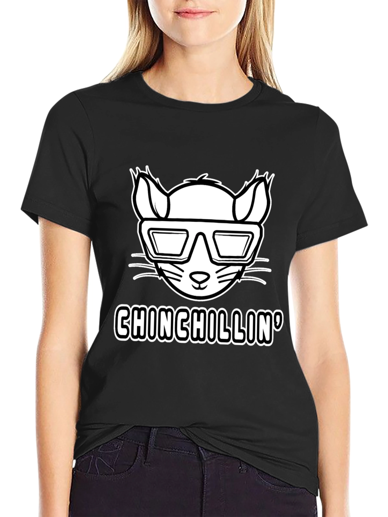 Black Chinchillin' T-Shirt - Cool Rodent Design view 2