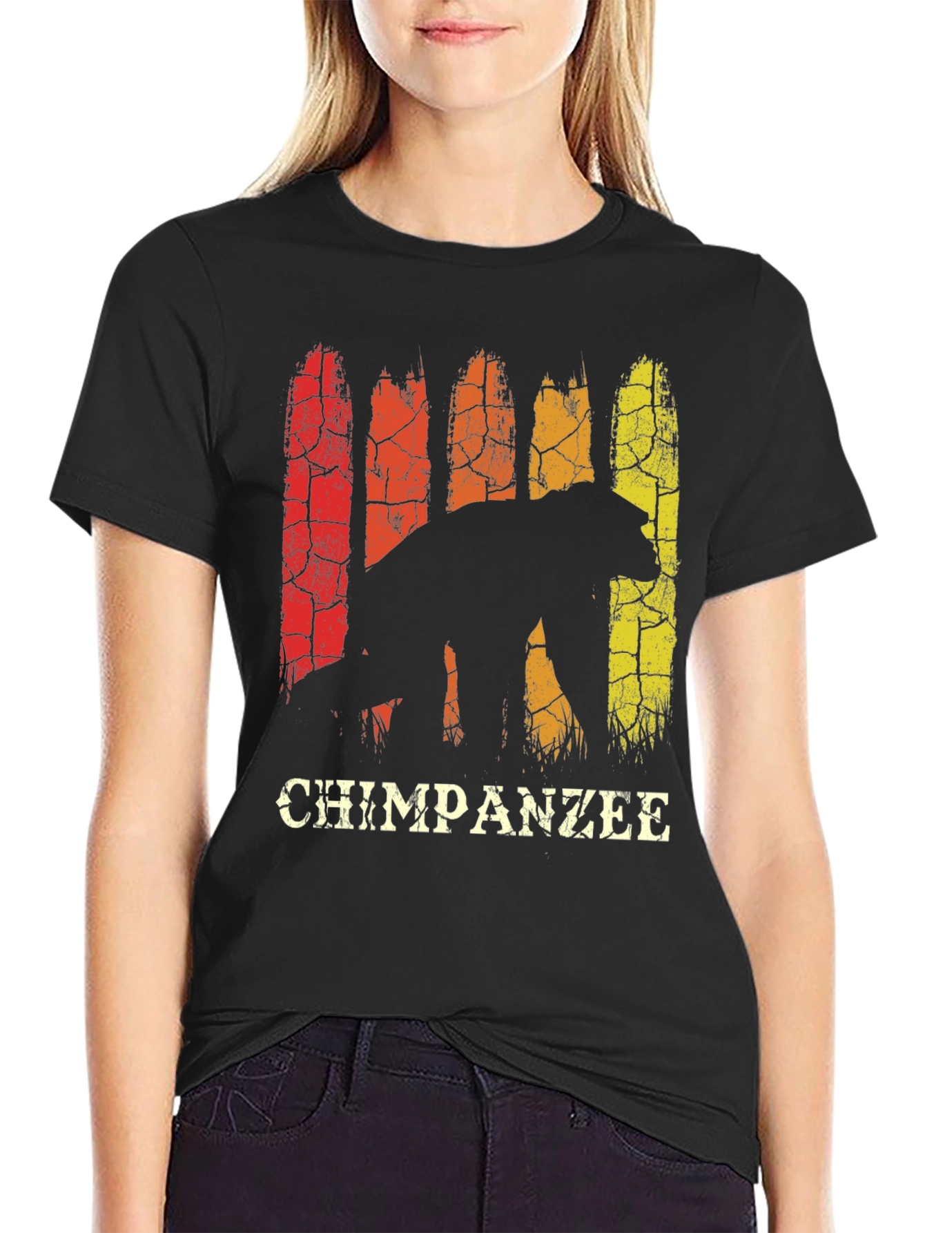 Black Chimpanzee Silhouette Retro Style Graphic T-Shirt view 2