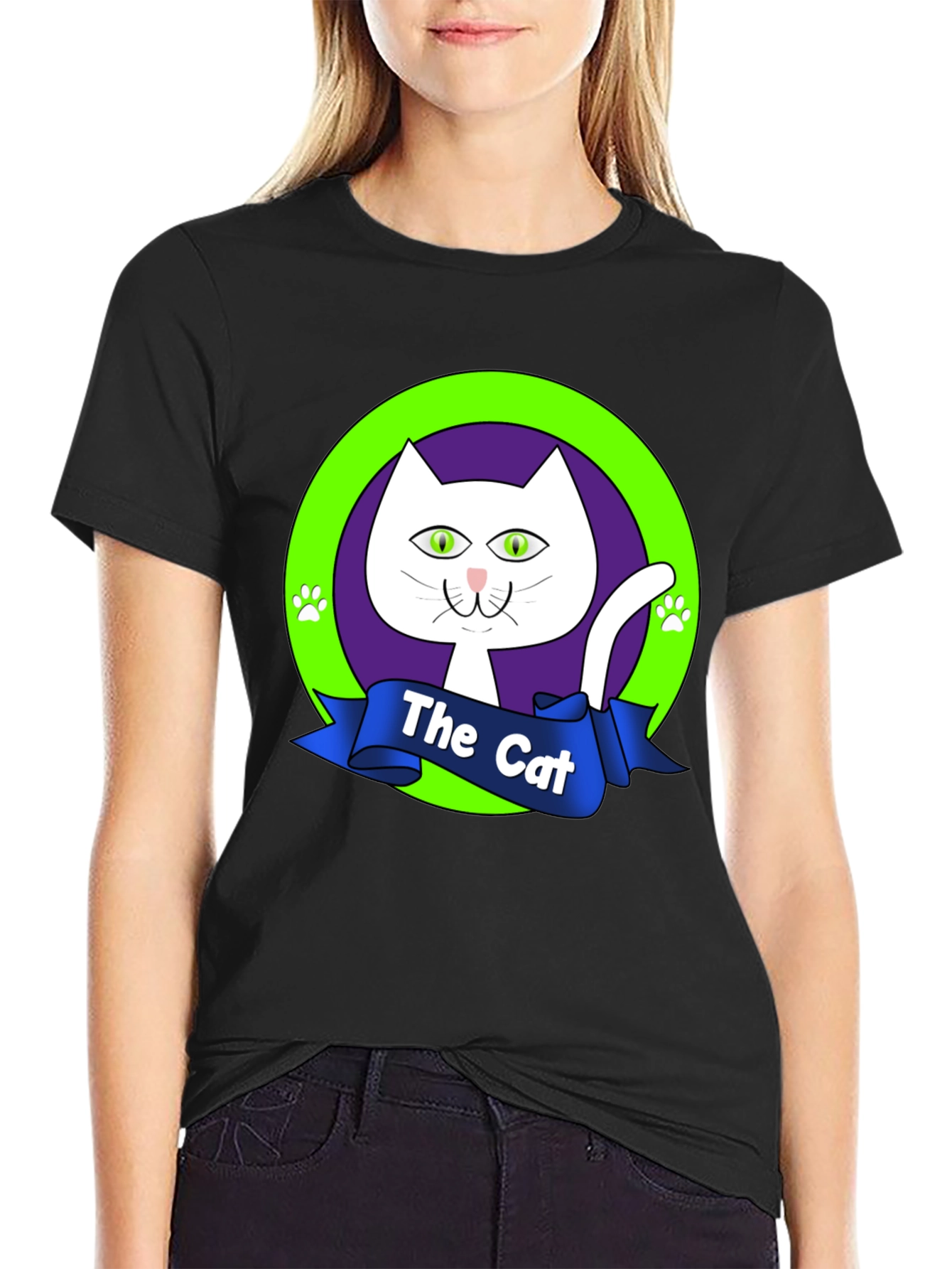 Black The Cat Graphic Tee - Purrfectly Stylish Black T-Shirt view 2