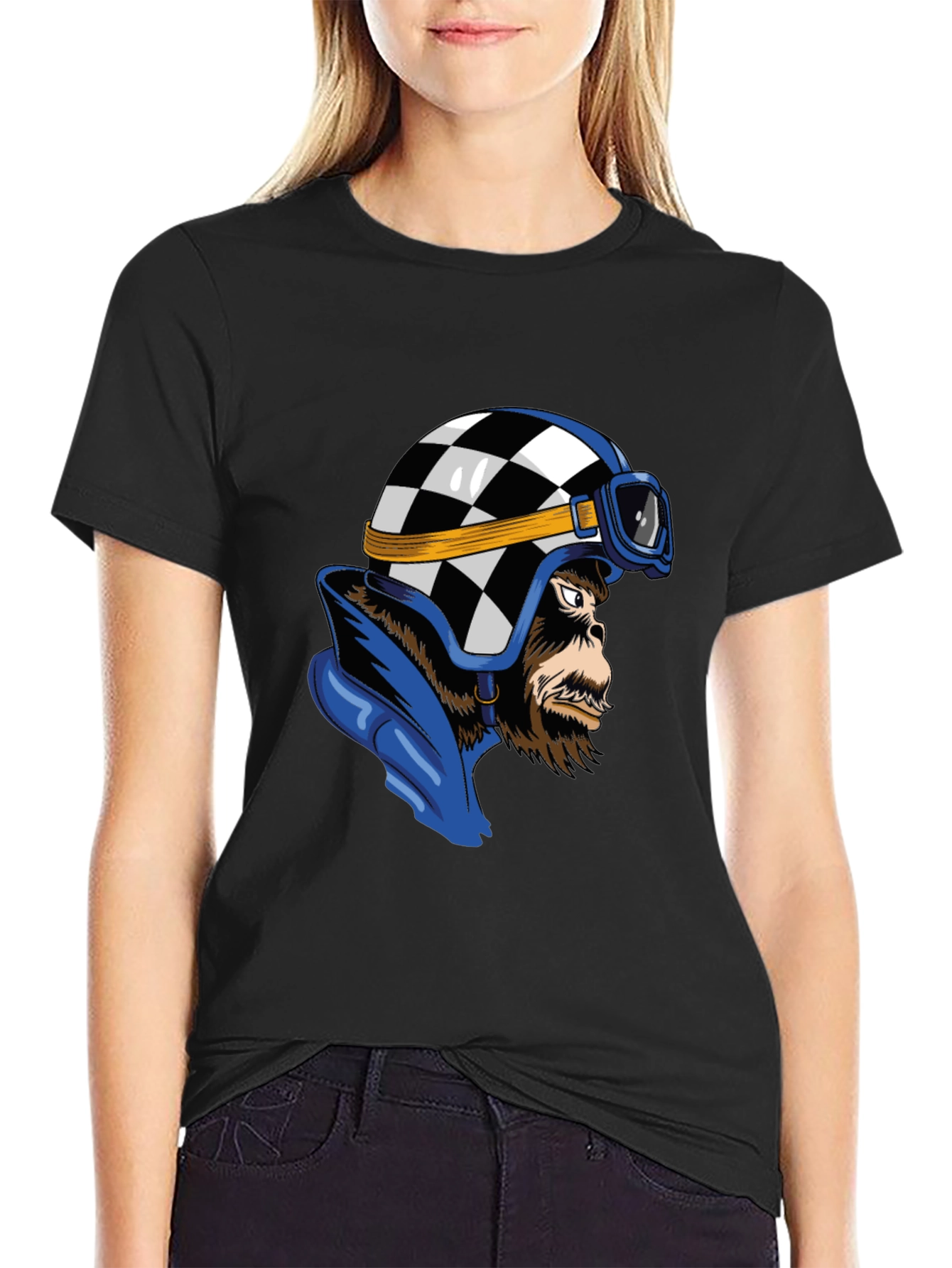 Black Retro Racer Gorilla Graphic T-Shirt view 2