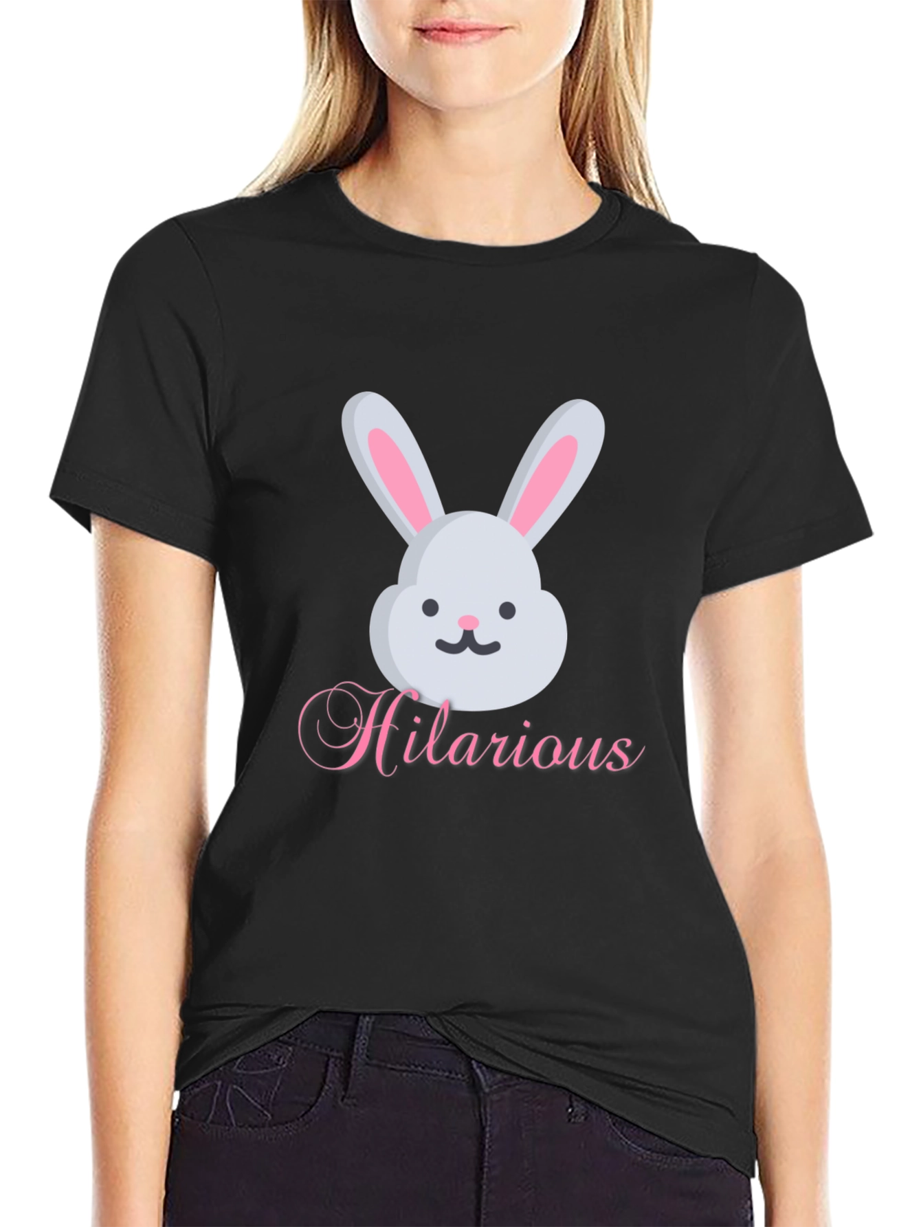 Black Hilarious Bunny Graphic Tee - Soft Cotton Blend view 2