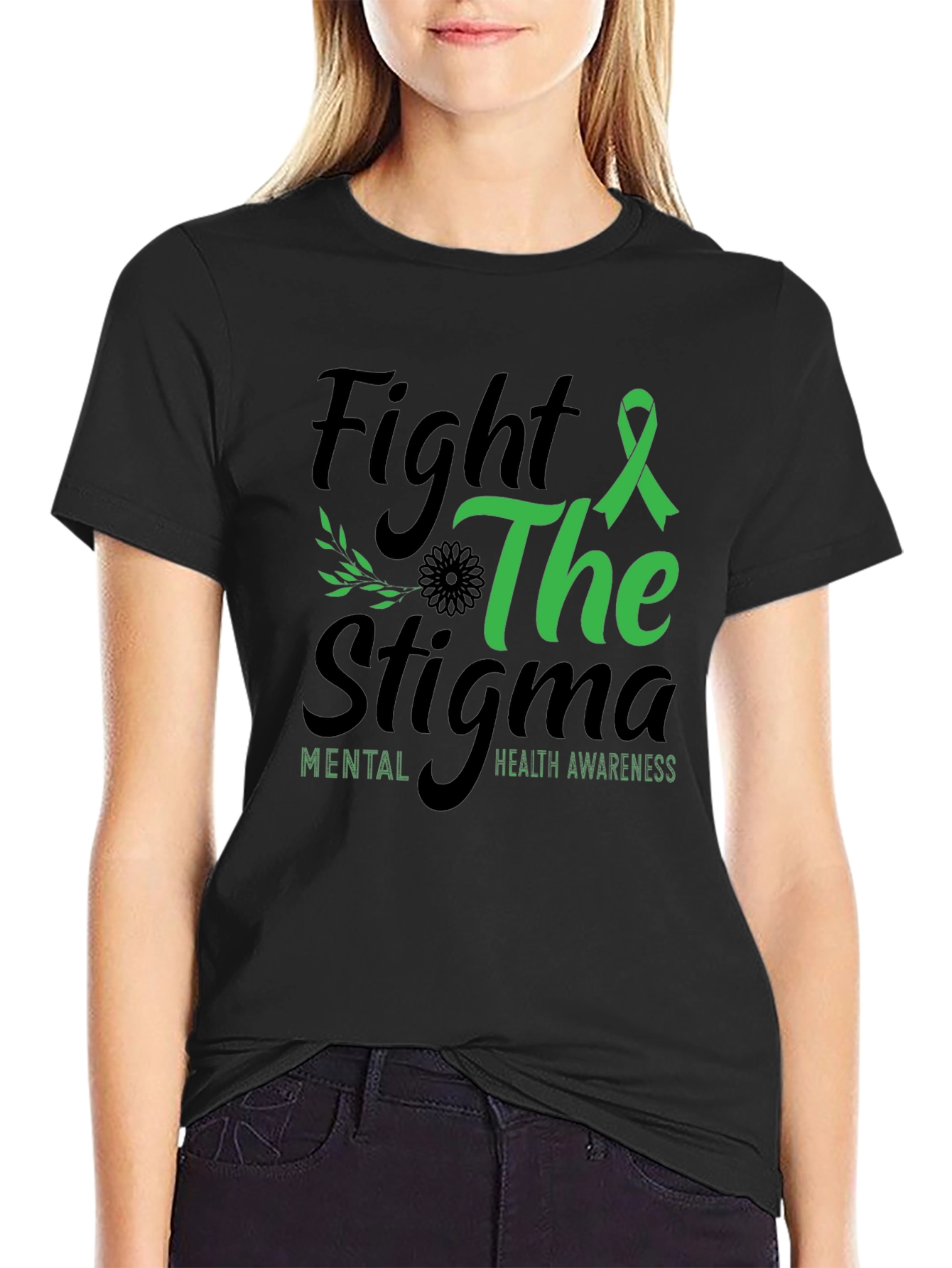 Black Fight the Stigma Mental Health Awareness T-Shirt view 2