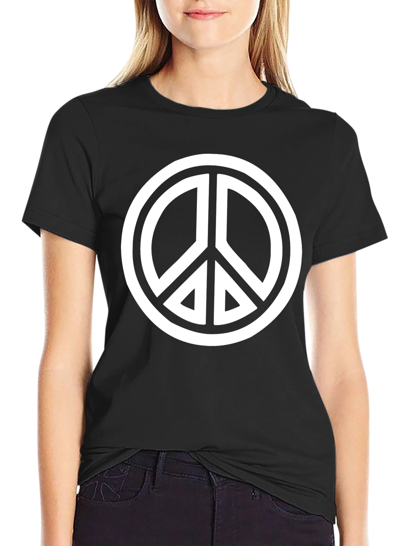 Black Peace Sign Black T-Shirt - Casual Style view 2