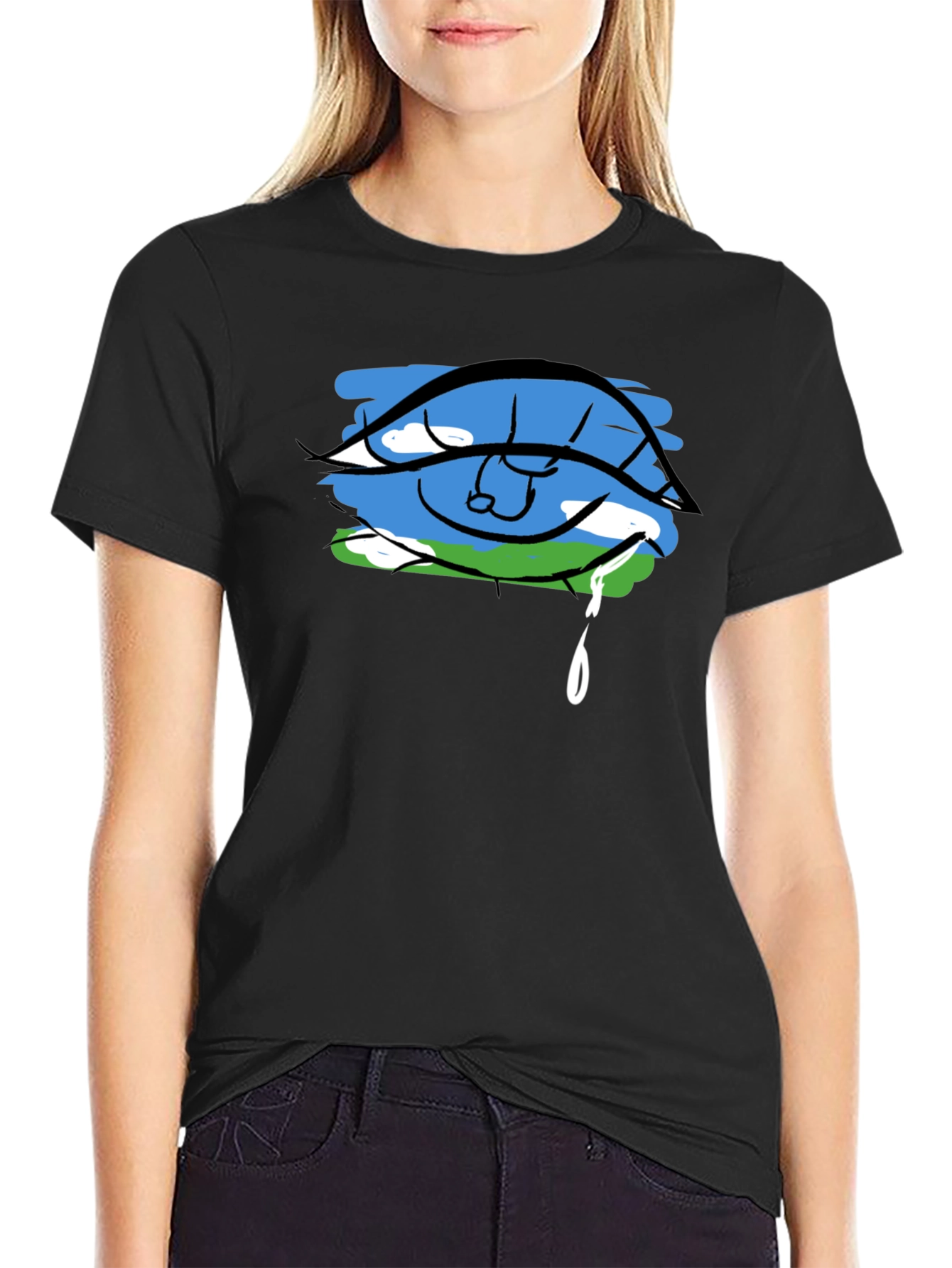 Black Eye Crying Earth Graphic Black T-Shirt view 2
