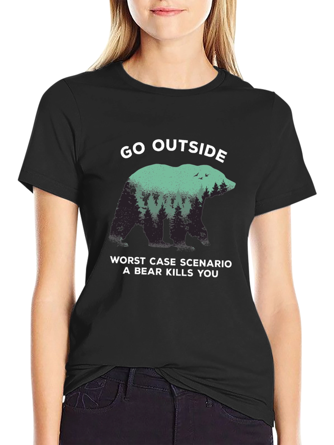 Black Go Outside Bear Graphic T-Shirt view 2