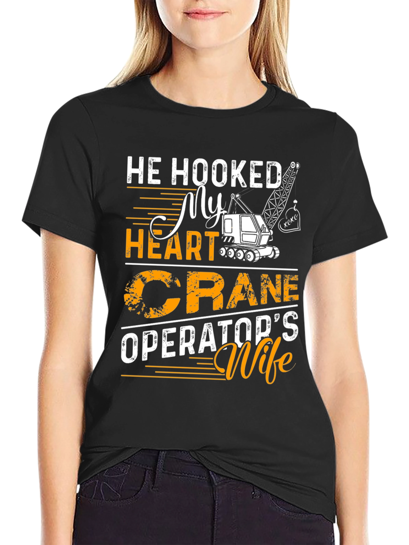 Black Crane Operator's Wife T-Shirt, He Hooked My Heart view 2