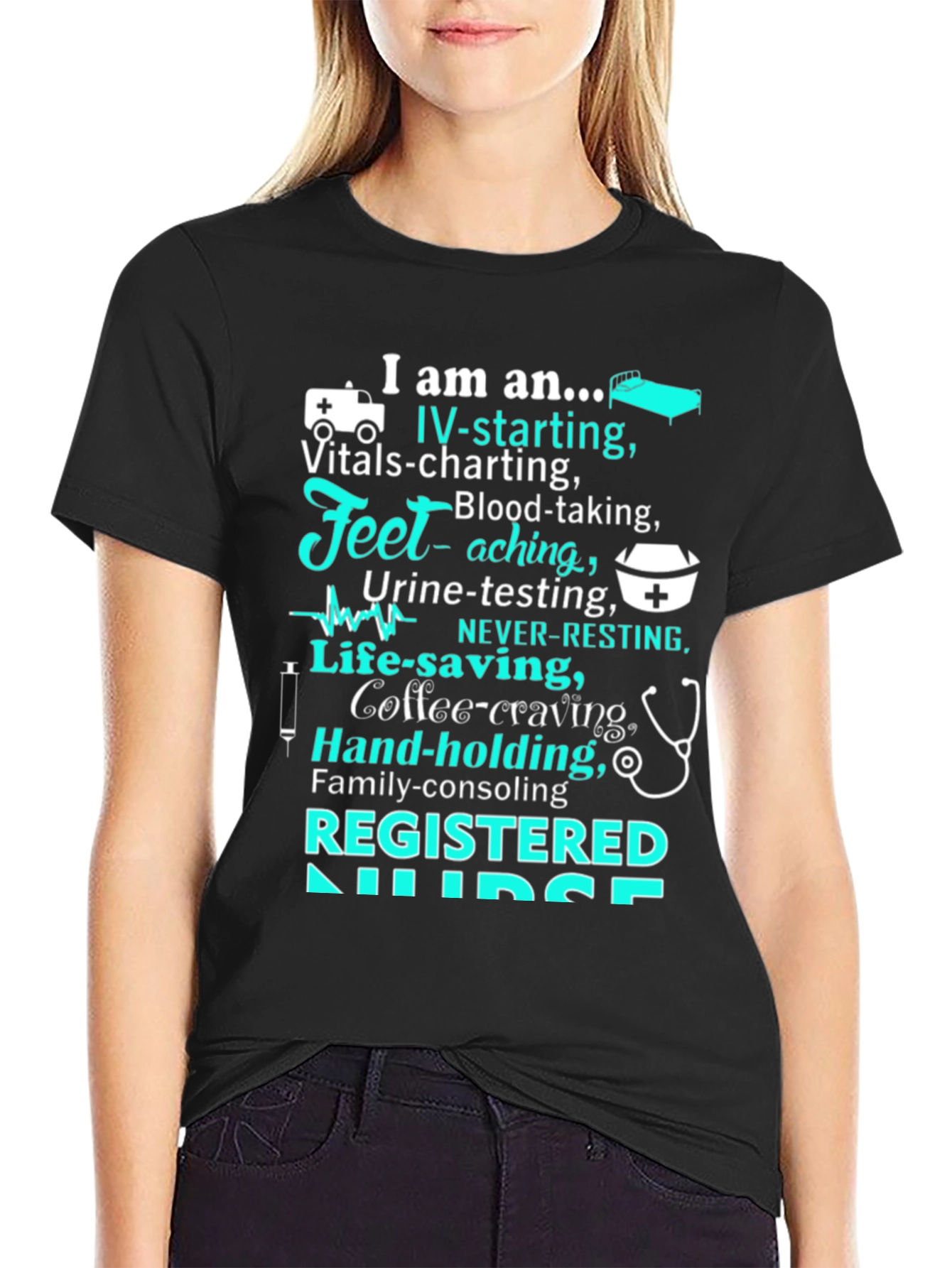 Black Registered Nurse Novelty T-Shirt view 2