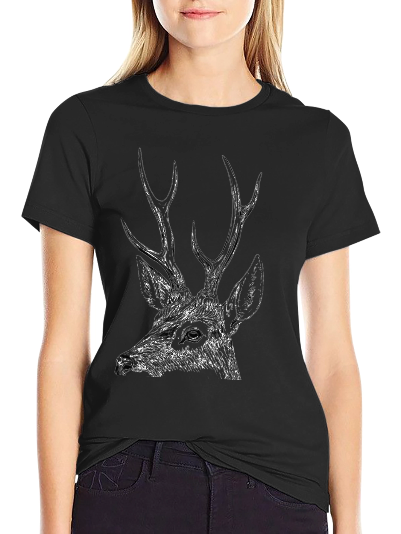 Black Men's Black Deer Graphic Tee - Stylish & Unique Design view 2