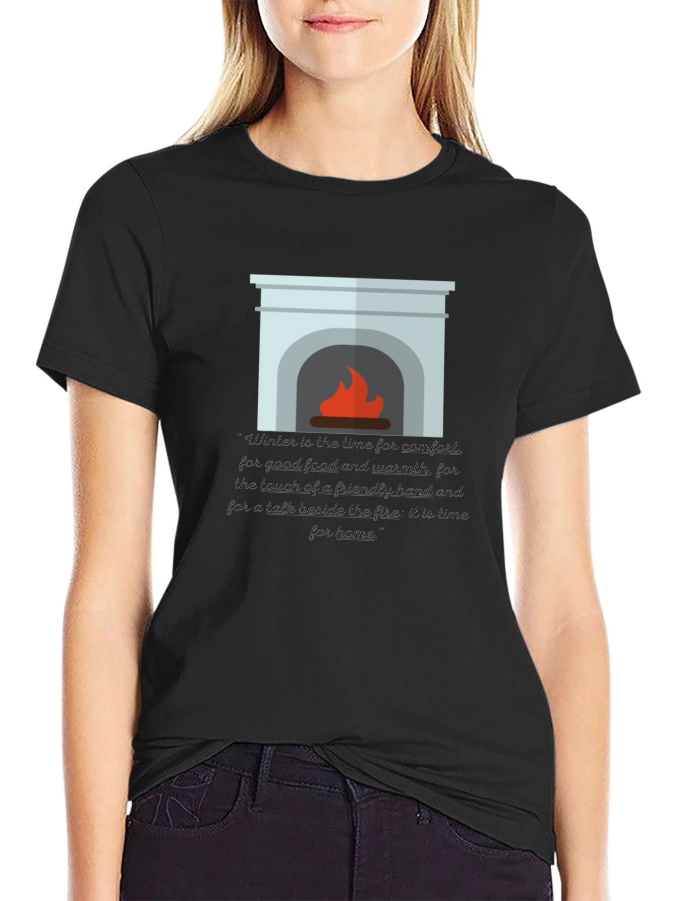 Black Cozy Fireplace Graphic Tee - Comfort & Style view 2