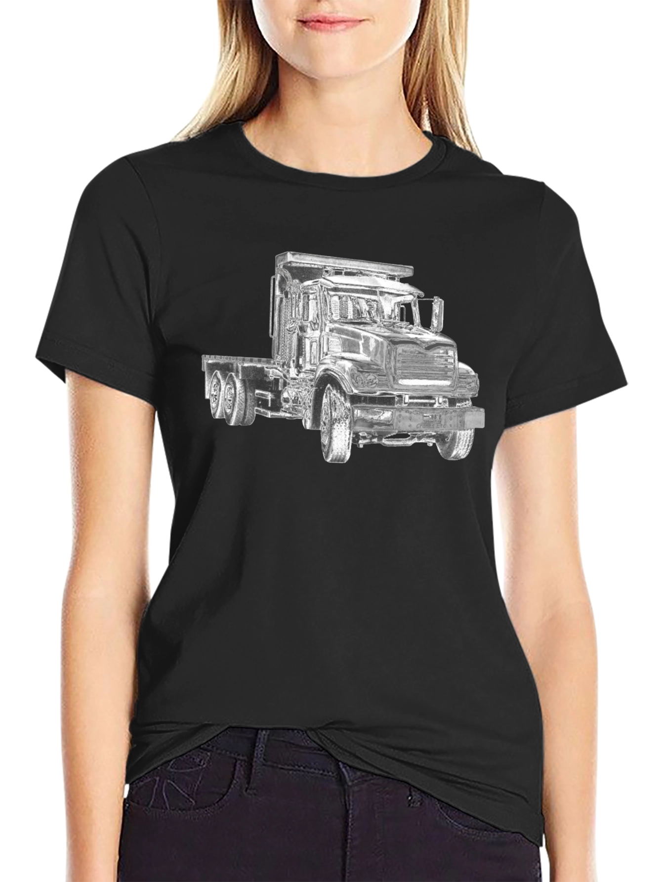 Black Truck Graphic Tee - Bold Black Cotton Blend Shirt view 2