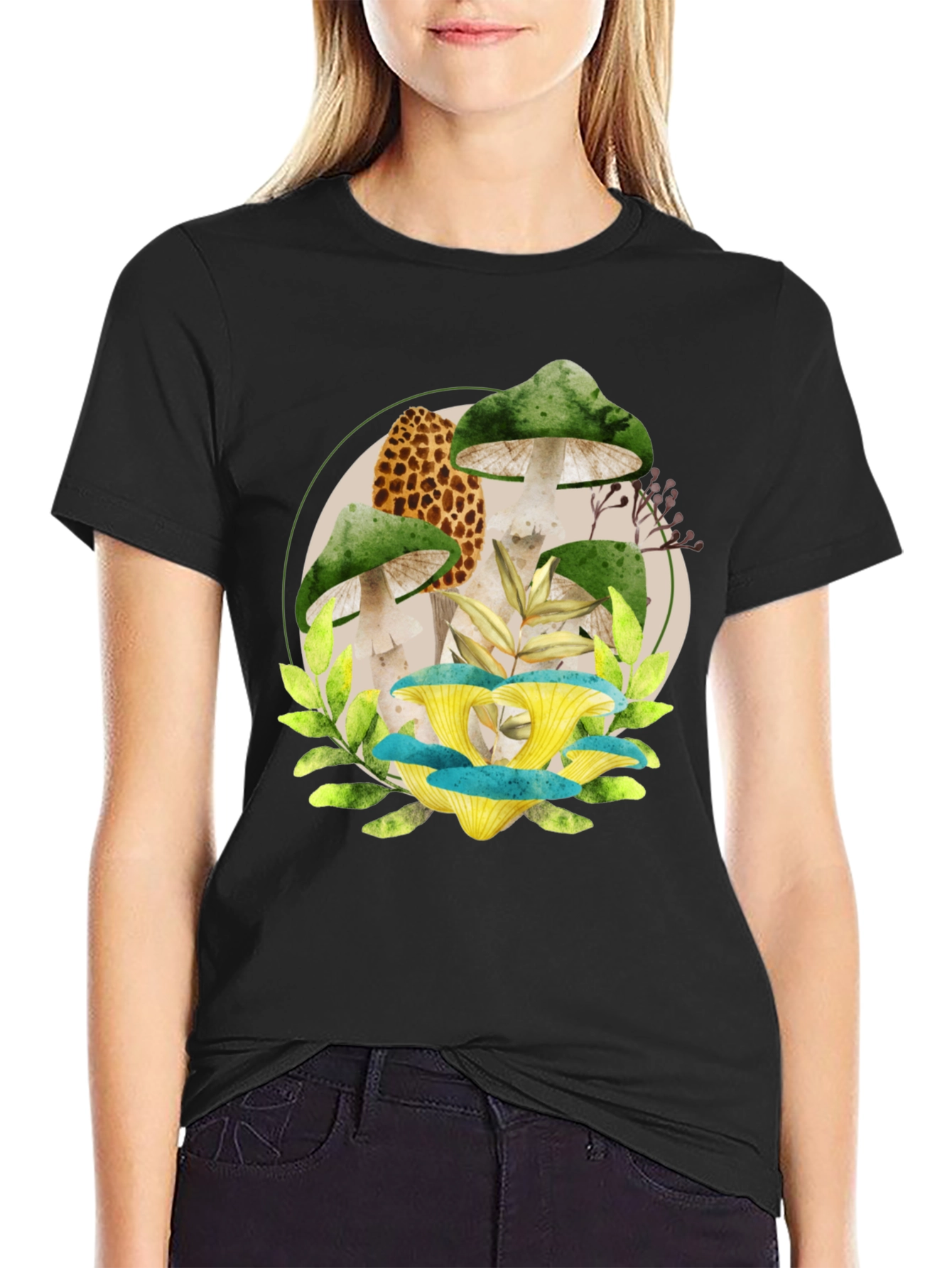 Black Mushroom Graphic Tee - Unique Nature Design view 2