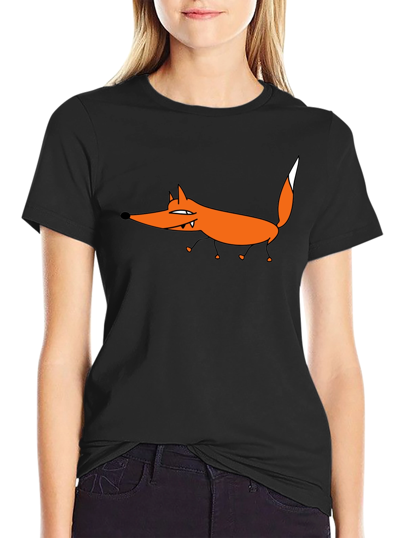 Black Funny Fox Graphic Tee - Black Short Sleeve T-Shirt view 2