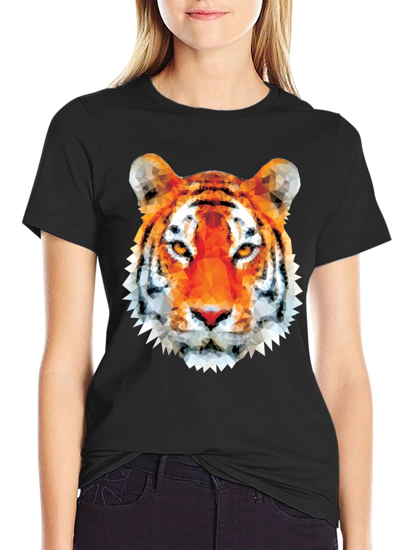 Black Geometric Tiger Graphic Tee - Modern Animal Print view 2