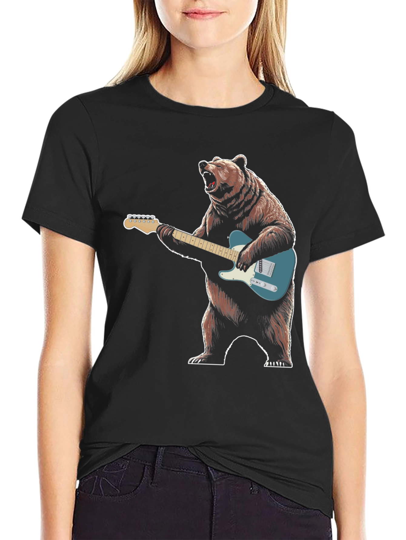 Black Bear Playing Guitar Graphic T-Shirt view 2