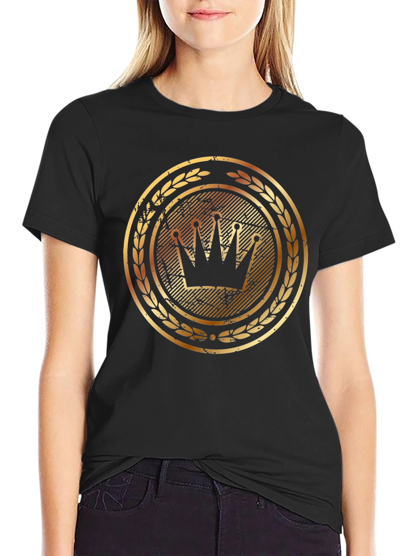 Black Golden Crown Graphic Tee - Stylish Men's Black T-Shirt view 2