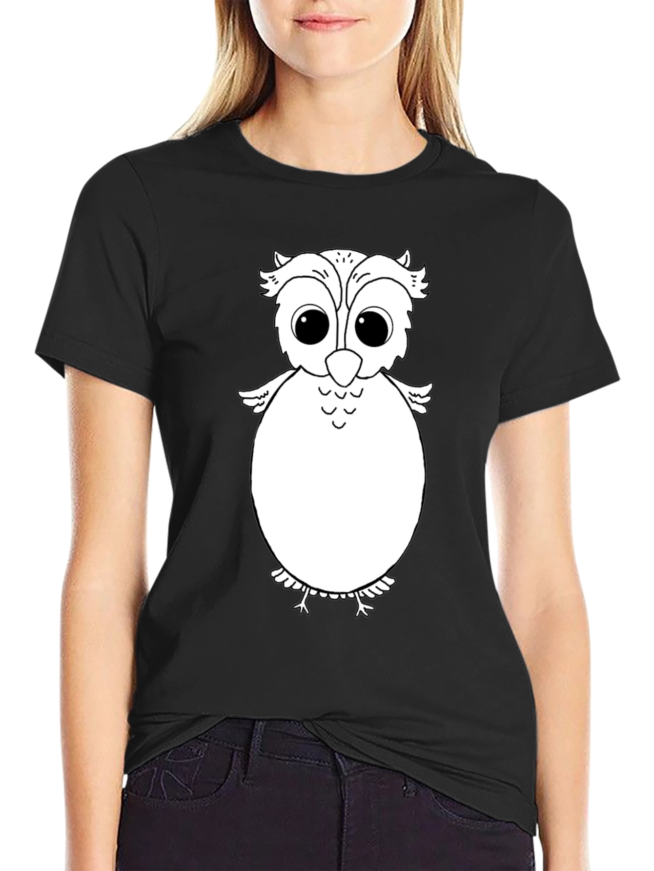 Black Owl Graphic Tee - Black Cotton Comfort view 2