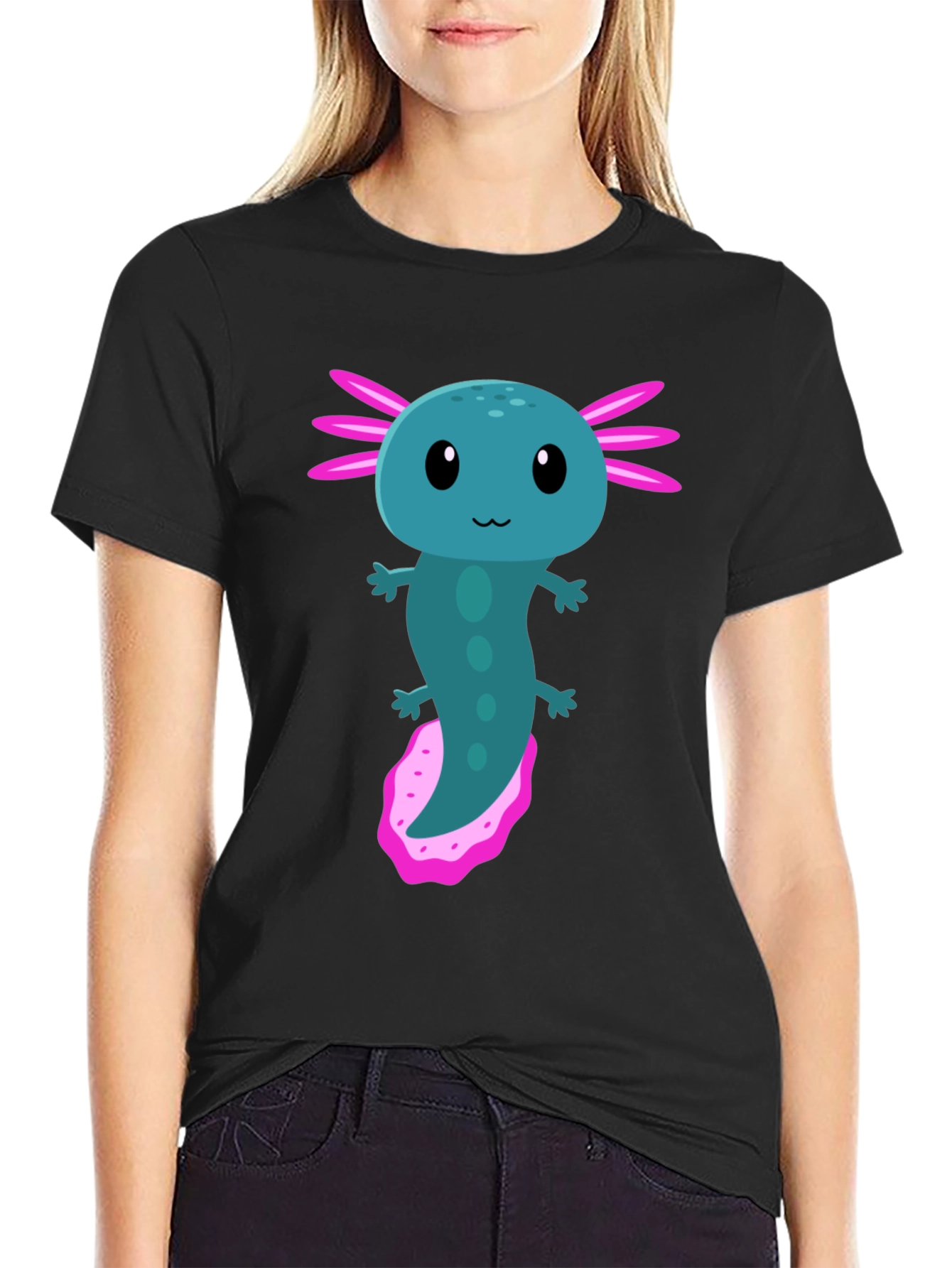 Black Axolotl Graphic Tee - Cute Amphibian T-Shirt view 2