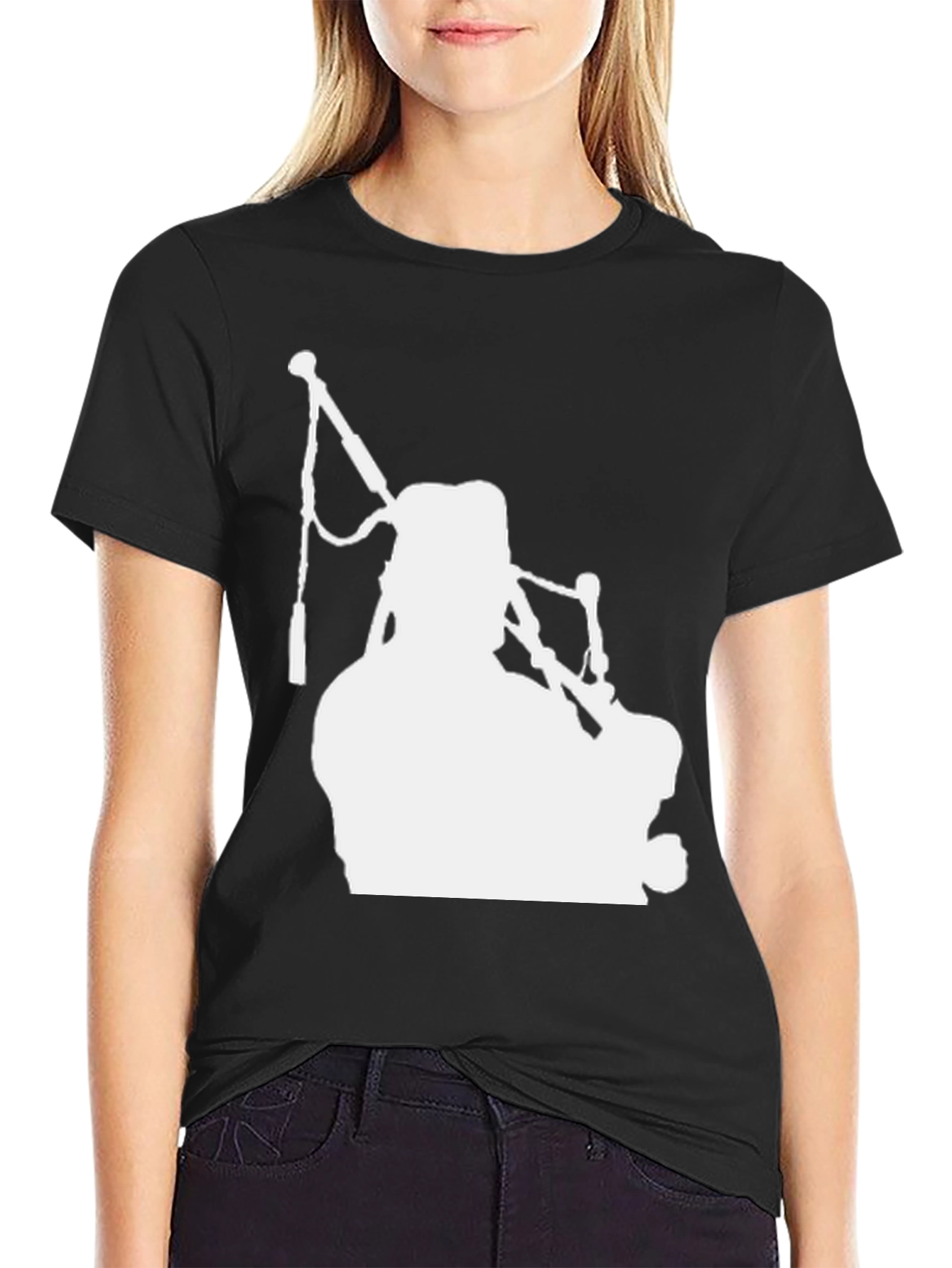 Black Bagpipe Silhouette T-Shirt - Black view 2