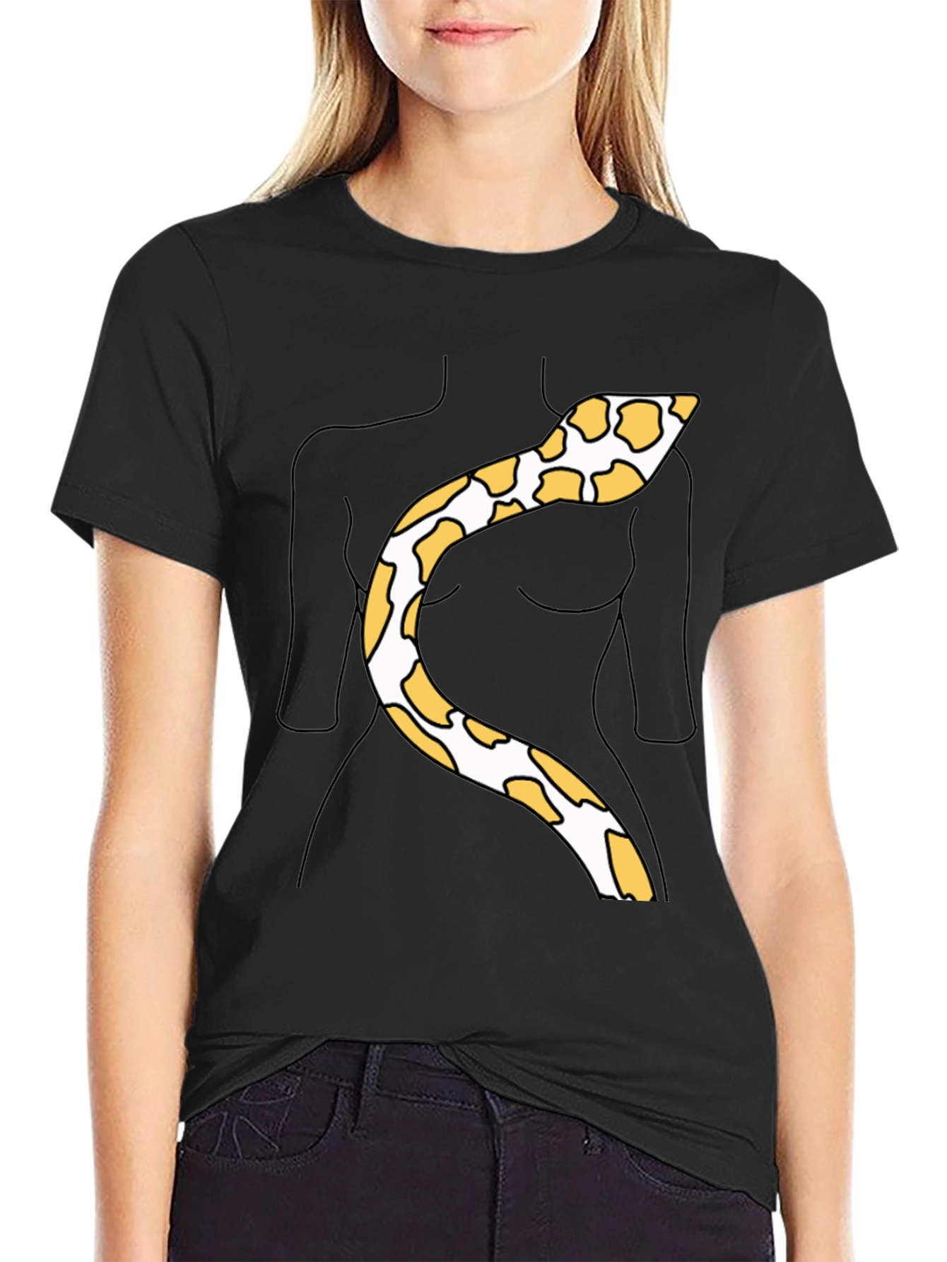 Black Snakeskin Print Tee - Funny Body Outline Top view 2