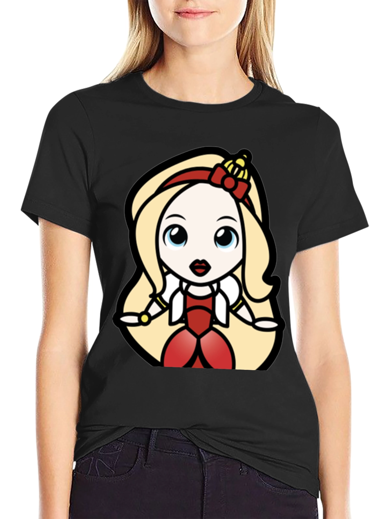 Black Princess Cartoon Graphic Tee - Black Cotton T-Shirt view 2