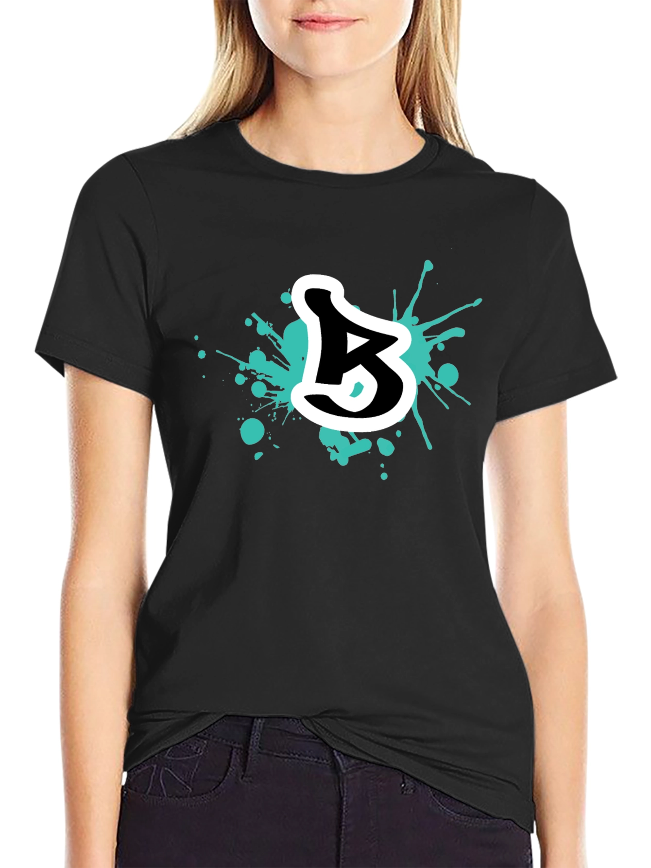 Black Abstract Letter B Graphic Tee - Black Cotton Blend view 2