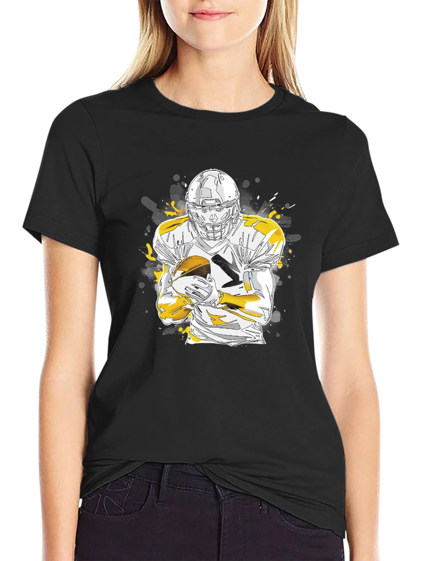 Black Football Player Graphic Black T-Shirt view 2